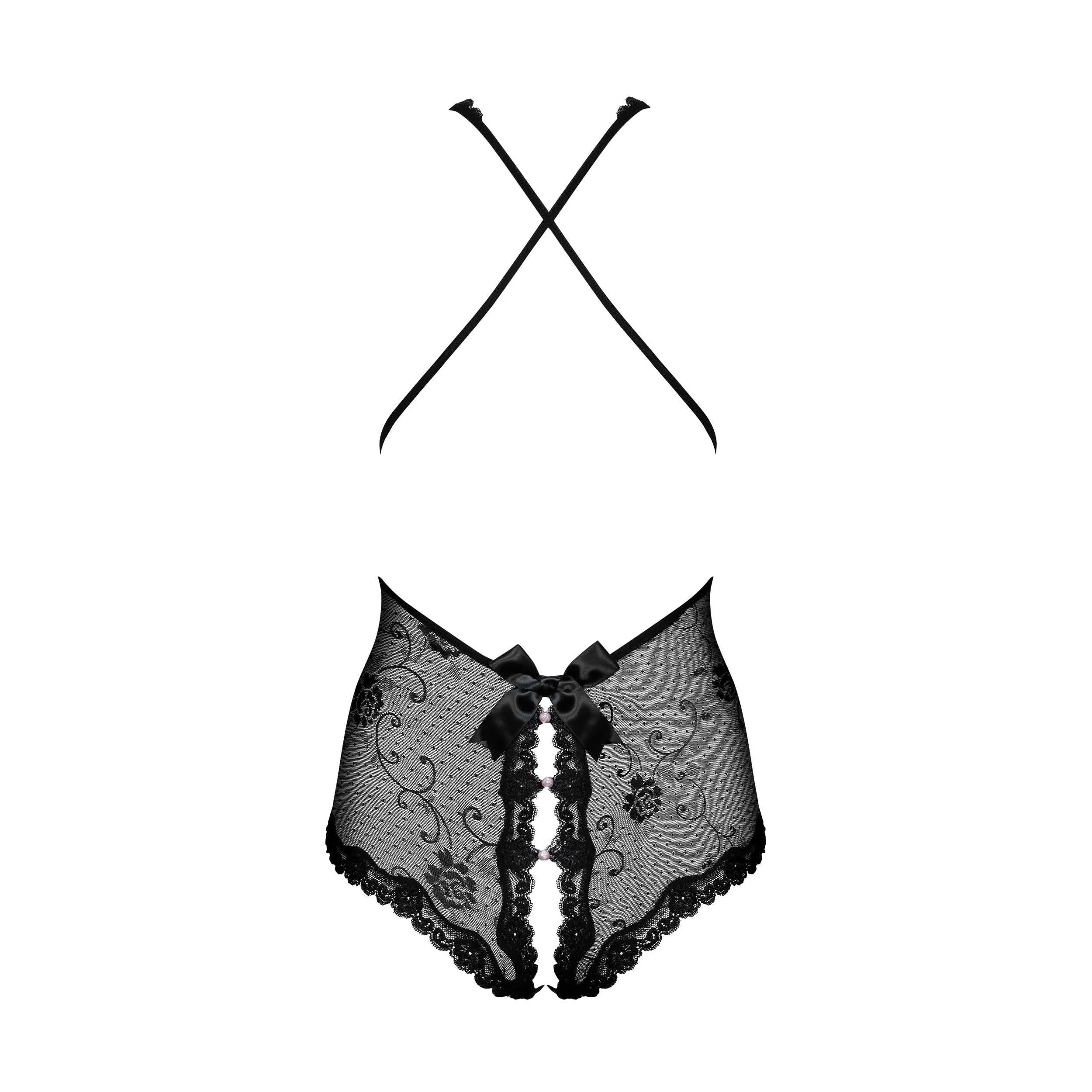 Fiorenta Body Noir floral dentelle ouvert sexy bretelles ajustables