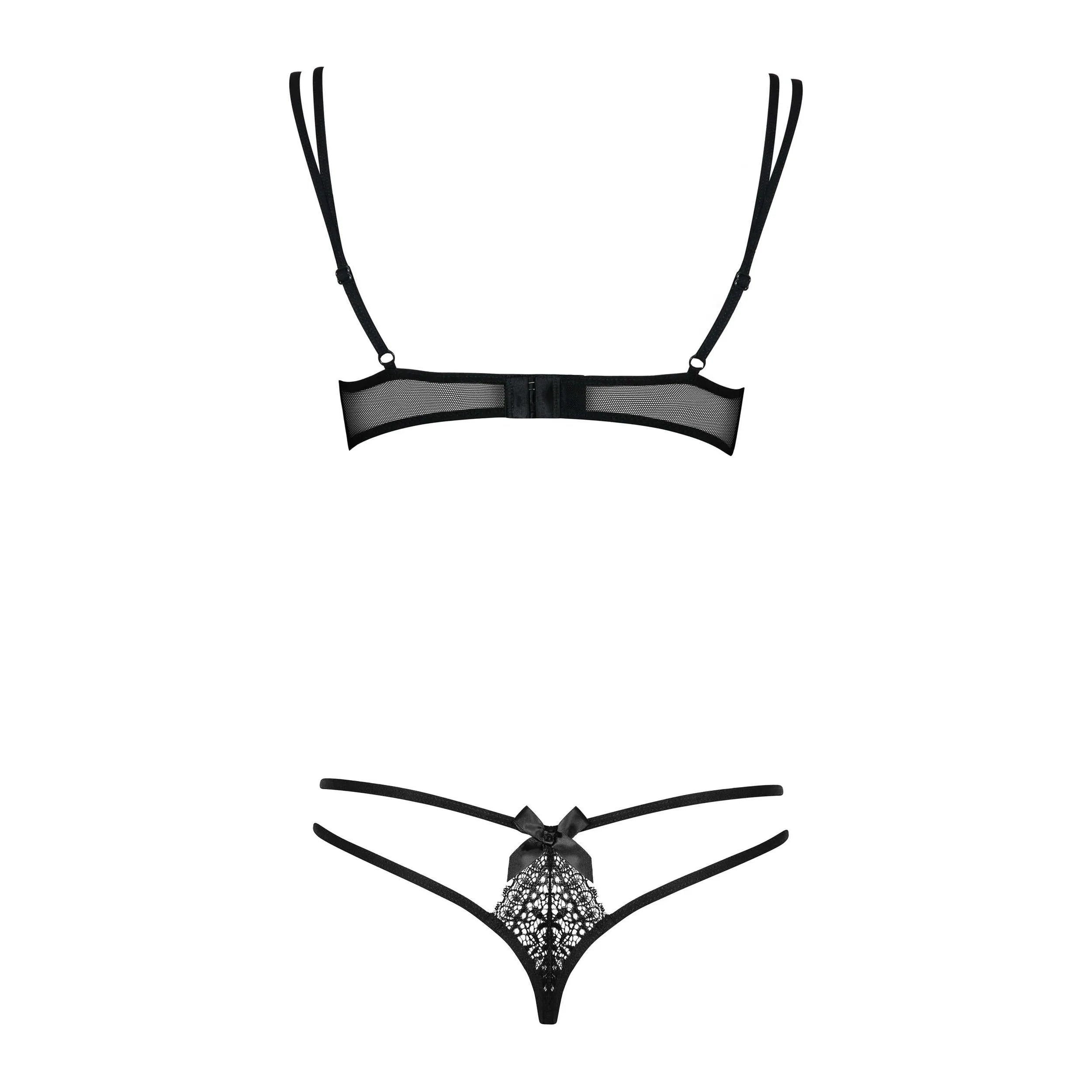 Ensemble lingerie sexy dentelle noire soutien-gorge lanières décolleté séduisant