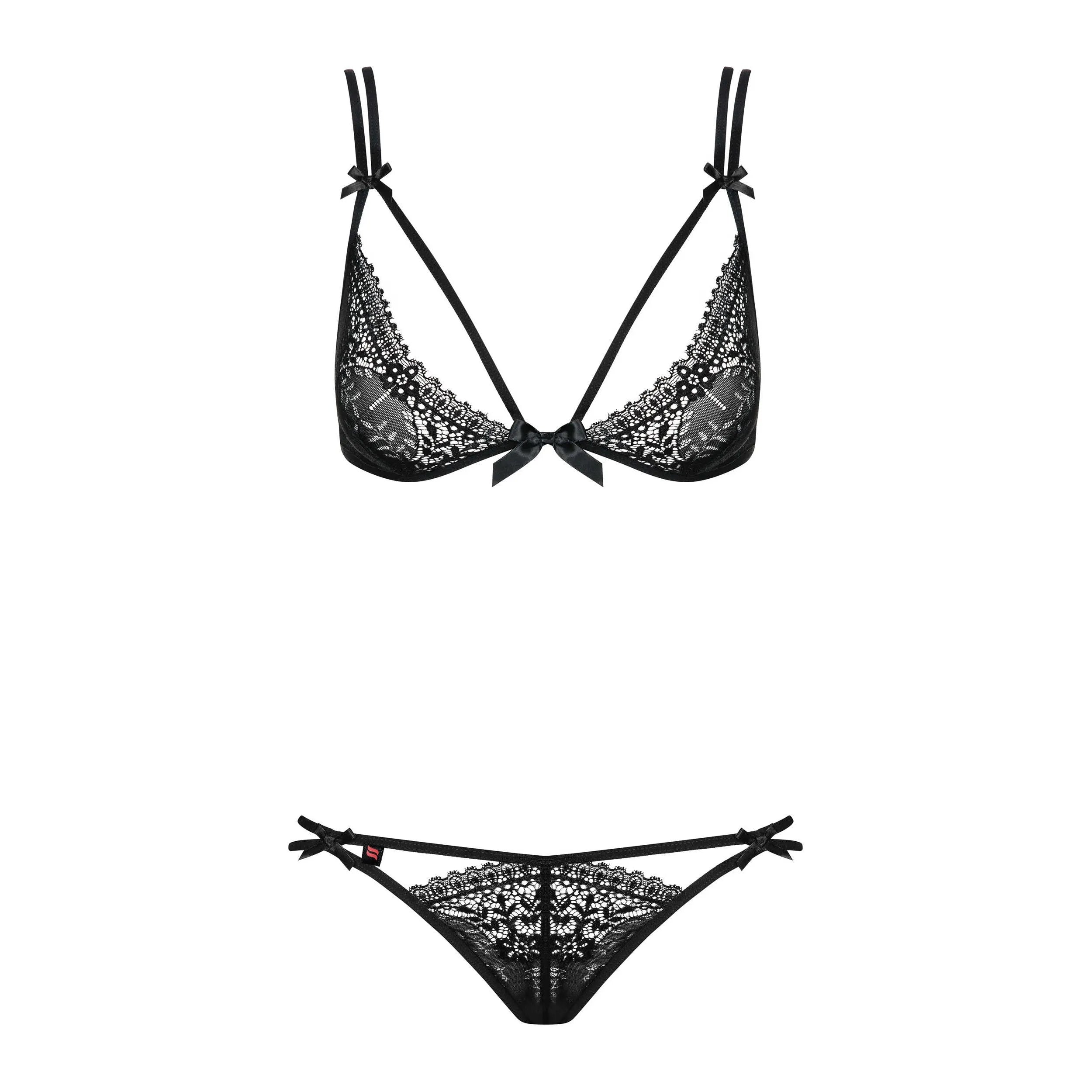 Ensemble lingerie sexy dentelle noire soutien-gorge lanières décolleté séduisant