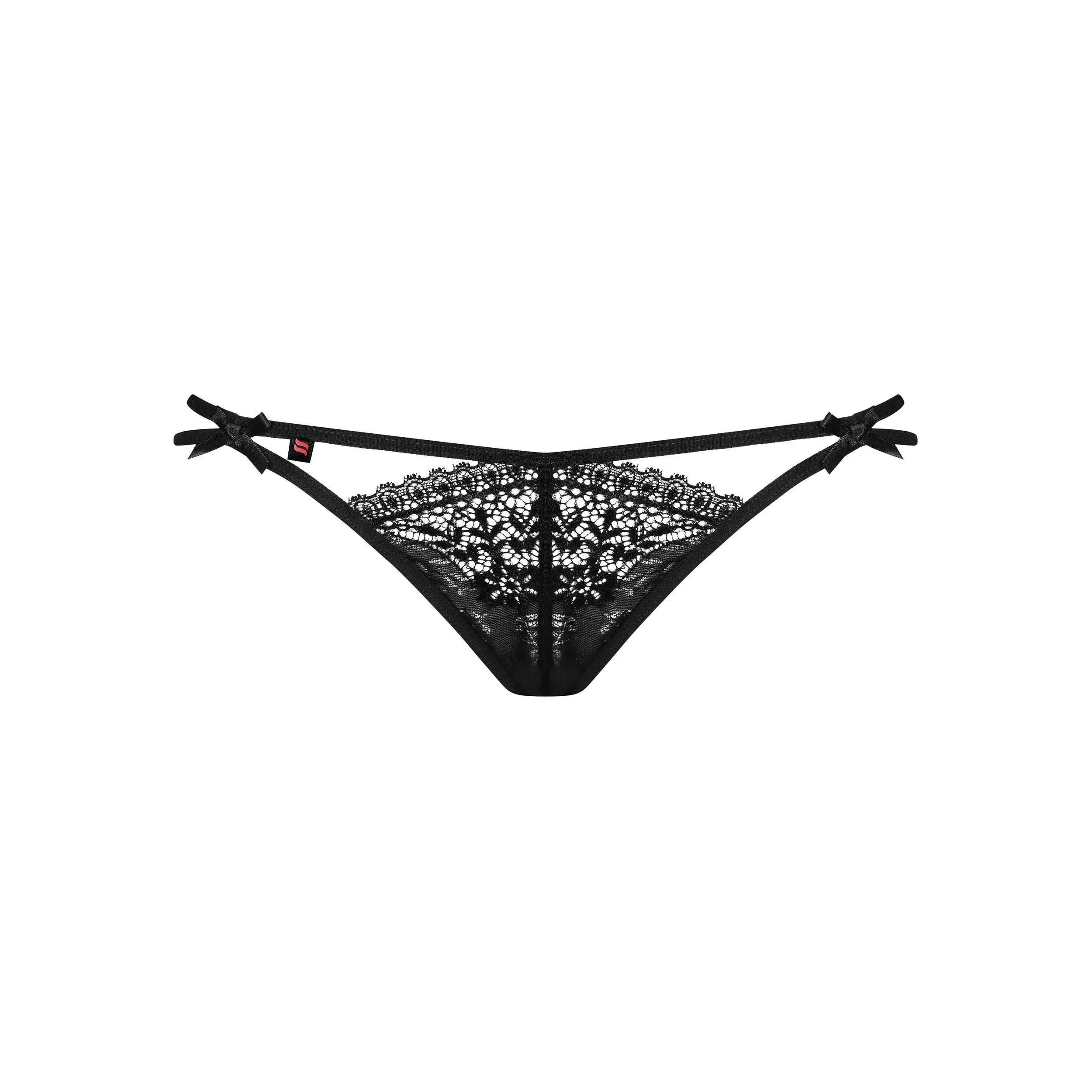 String dentelle noire double lanière noeud glamour élégant féminin