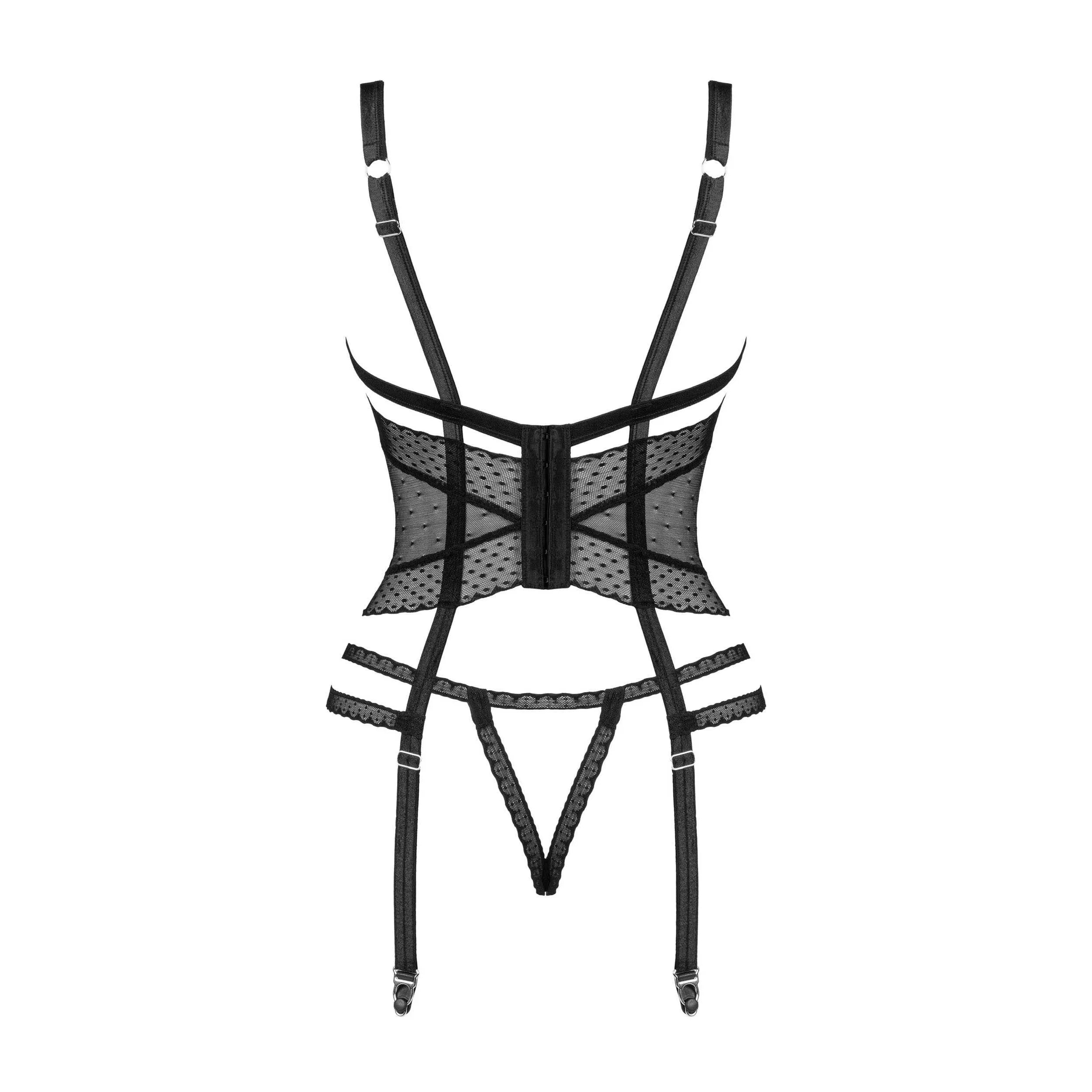 Lanelia Corset noir sexy maille translucide bretelles réglables soutien-gorge ouvert
