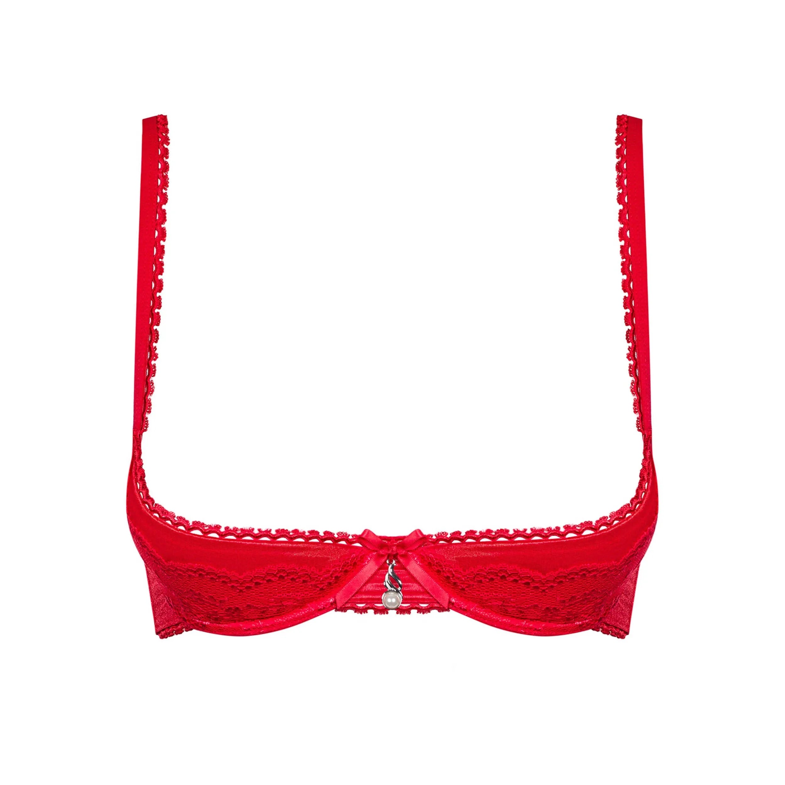 Soutien-gorge rouge demi armature dentelle perle Obsessive 2019
