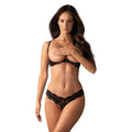 Luvae Ensemble lingerie noir soutien-gorge bustier string ouvert dentelle armatures