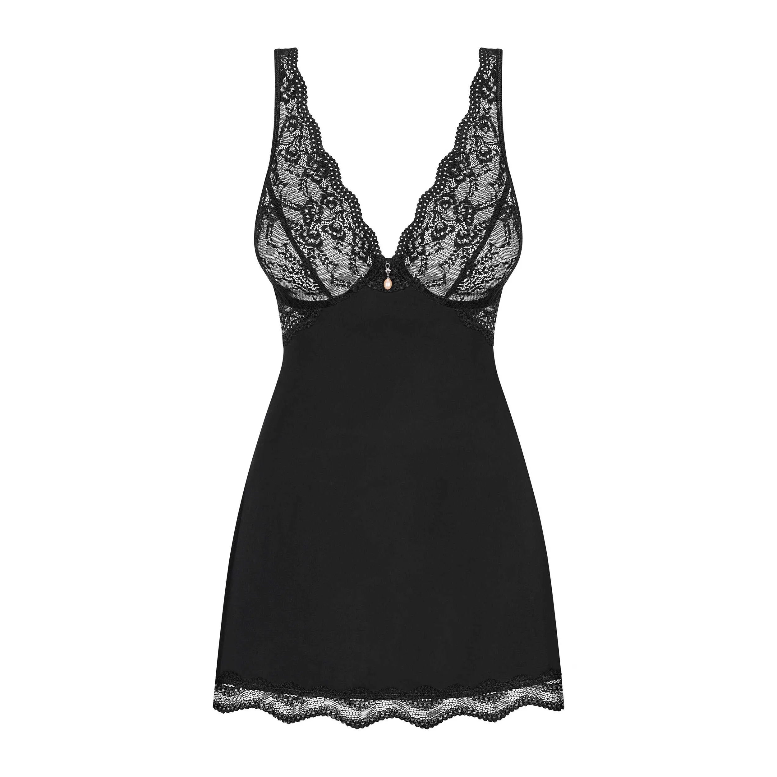 Luvae Babydoll Noir Bijou Raffiné Bretelles Réglables Confort Multistretch