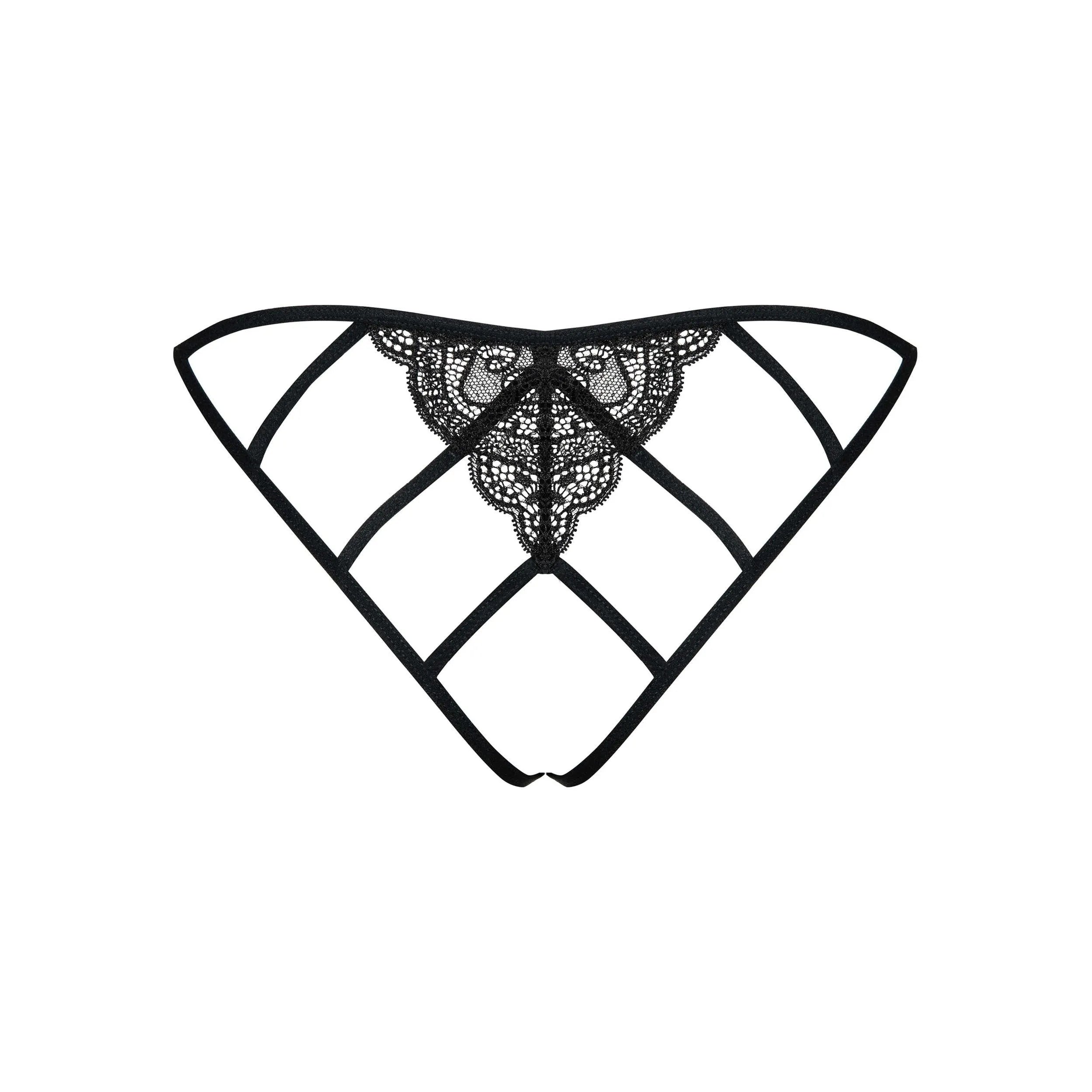 Culotte ouverte noire en dentelle Miamor, élastiques sexy, design audacieux, polyamide élasthanne, élégance et confort.