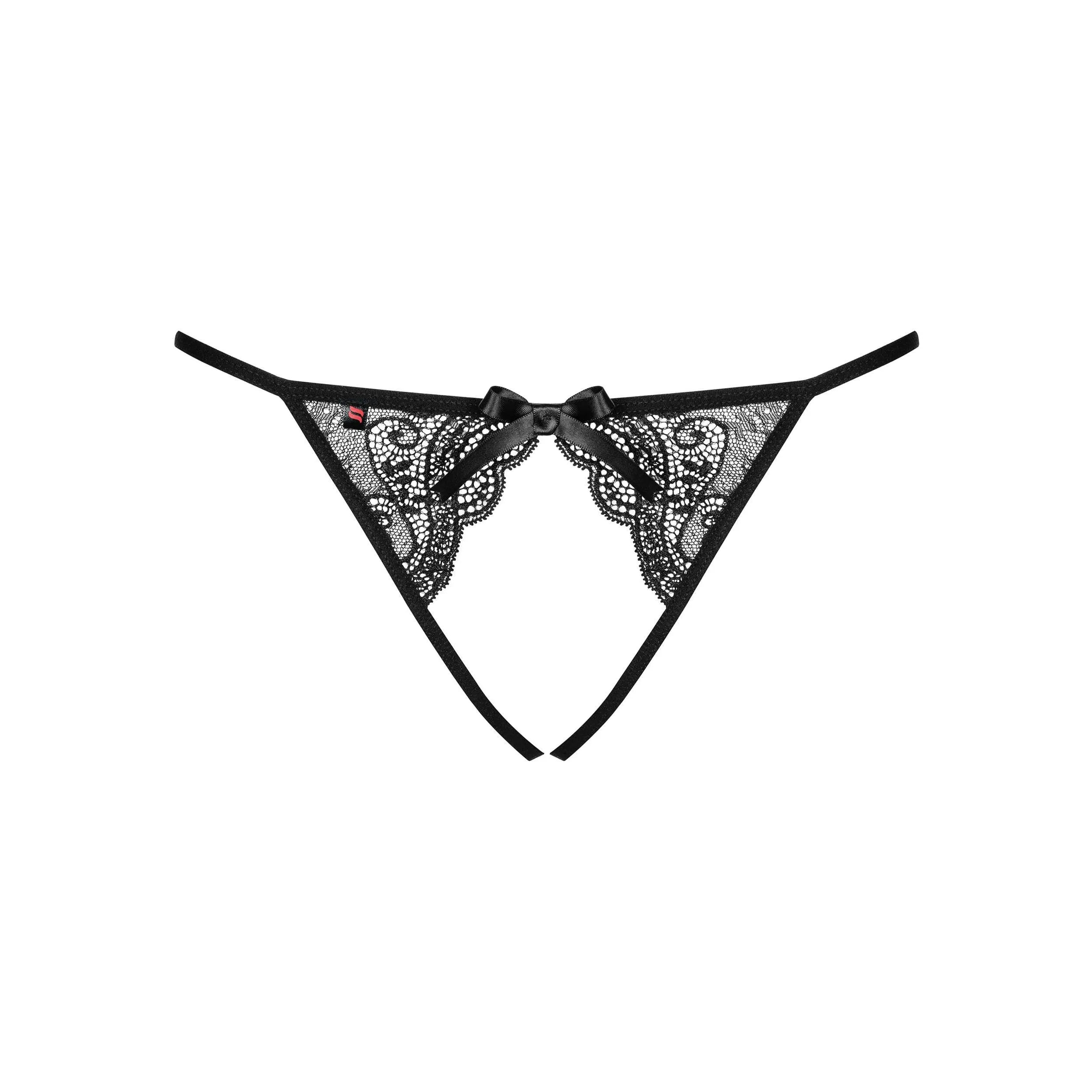 Culotte ouverte en dentelle noire Miamor, élastiques sexy, design élégant et audacieux, polyamide élasthanne.