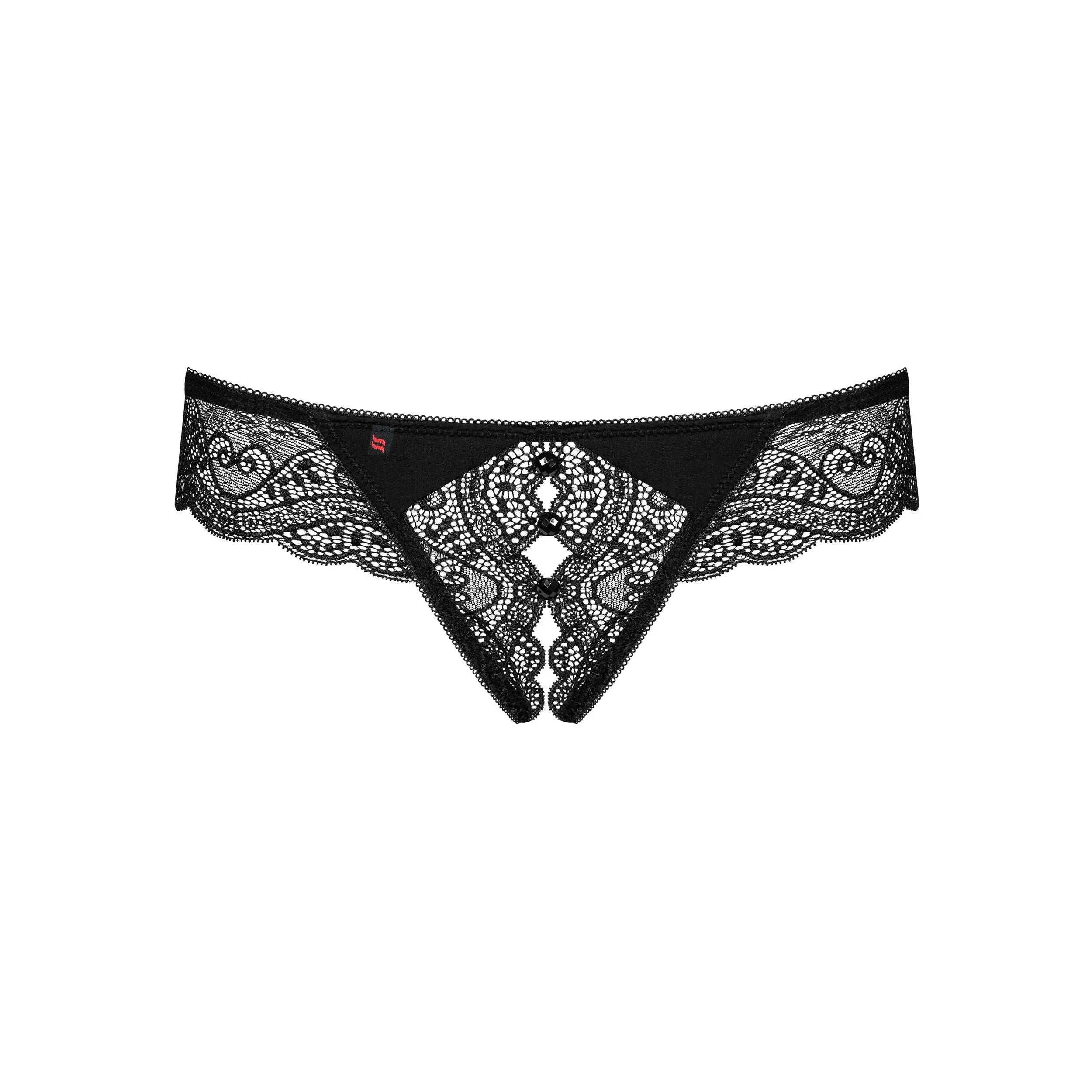 String ouvert dentelle noire sexy pierres brillantes Obsessive Miamor