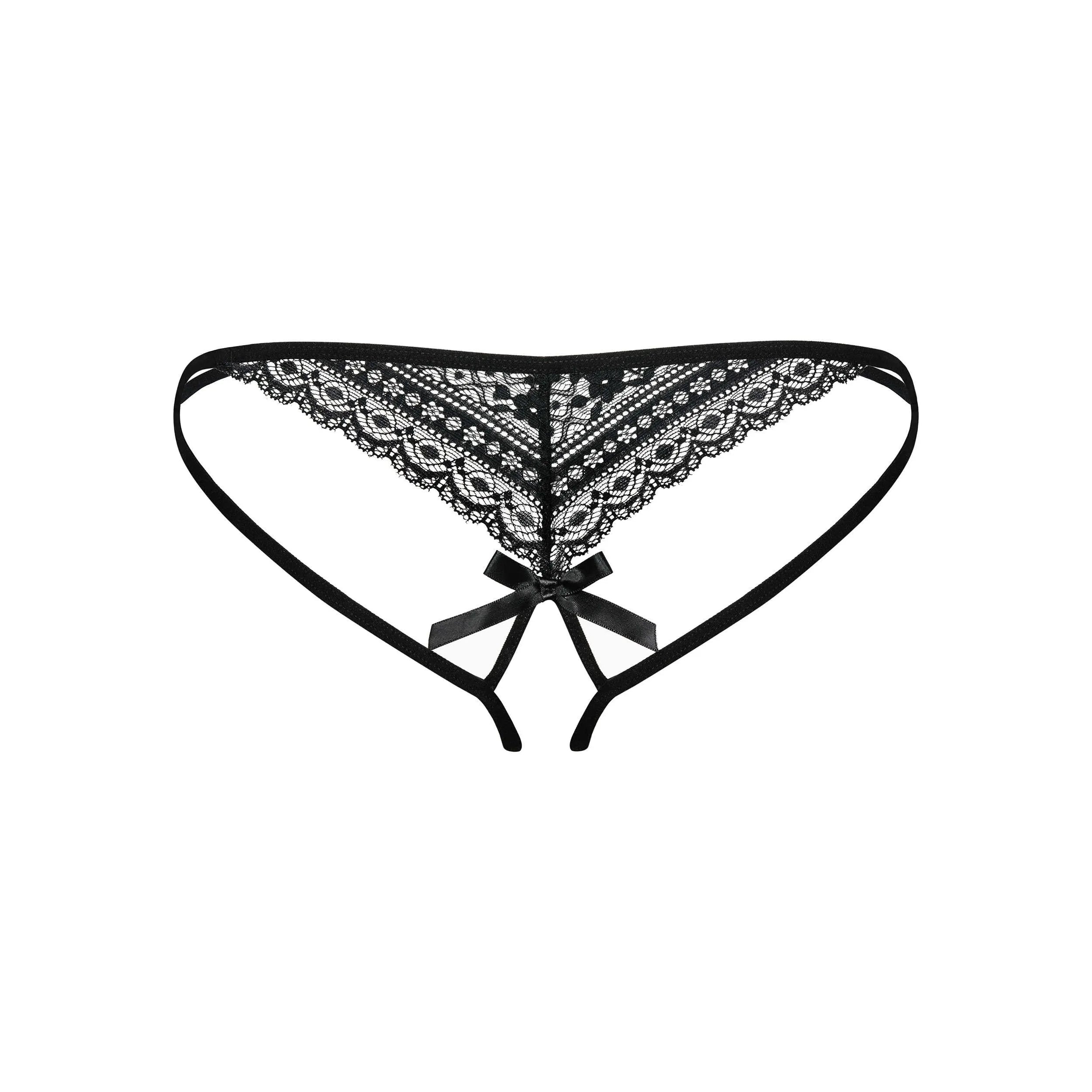 string ouvert noir dentelle sexy Obsessive Picantina satin noeud lingerie