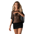 Mini-robe sexy transparente manches larges noir polyamide élasthanne string inclus