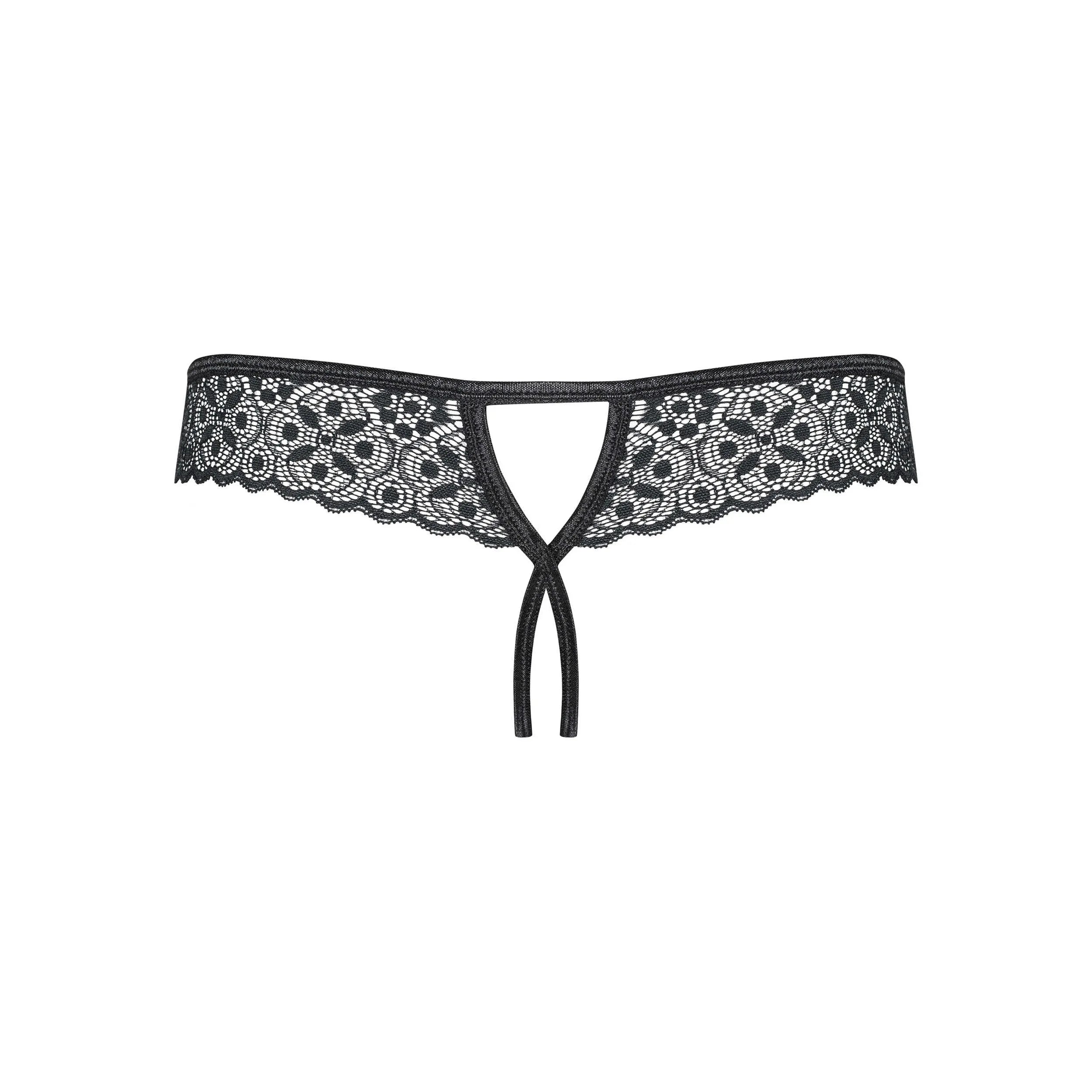 String ouvert noir dentelle géométrique soirée romantique entrejambe ouvert