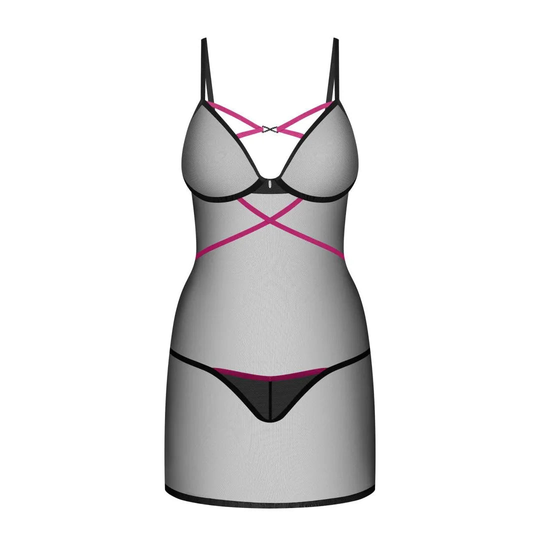 Novenes nuisette string noir armatures tissu transparent zircons bretelles réglables