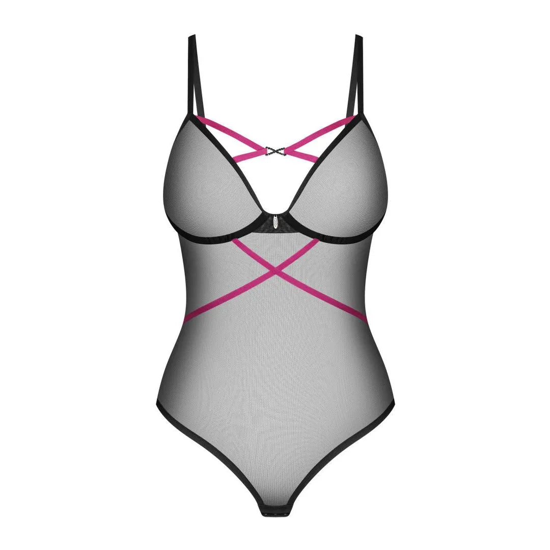 Novenes body noir transparent femme confidentes détails brillants zircons