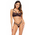 Ensemble lingerie dentelle noire fleurs rouges sexy classique moderne S/M L/XL