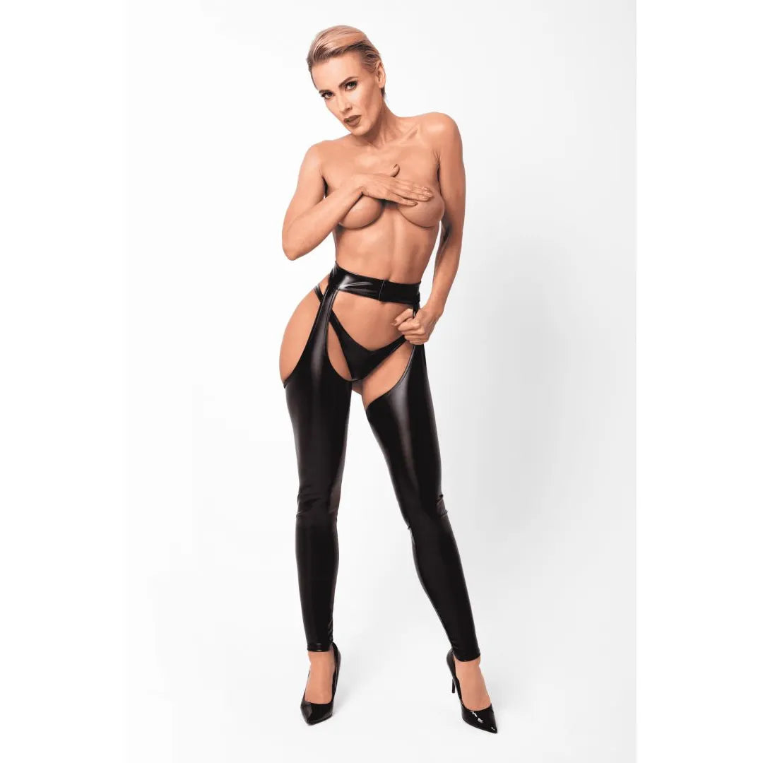 Chaps taille haute audacieuses finition brillante design provocant soirée