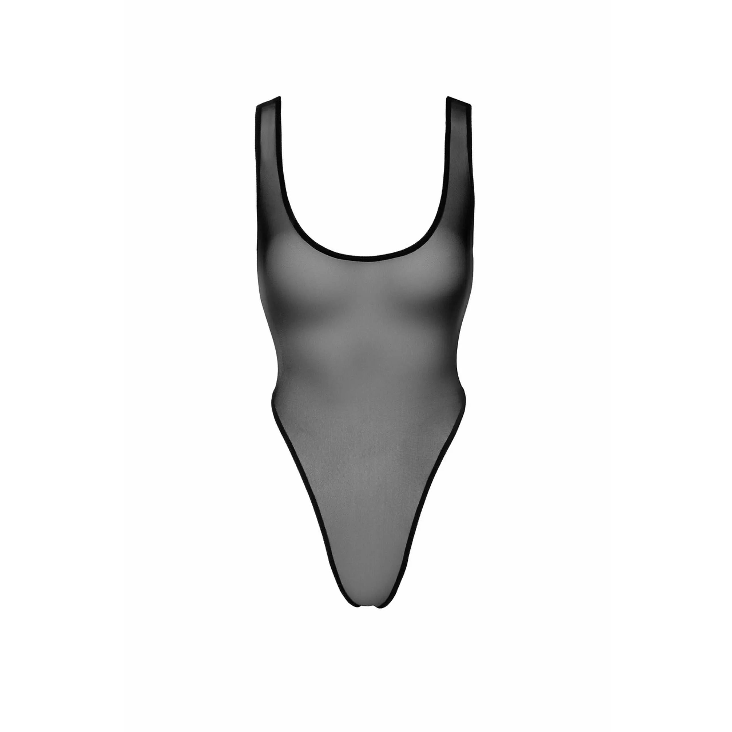 Body tulle noir transparent taille haute, élégant et sexy, idéal pour sublimer la silhouette, lingerie polyvalente.