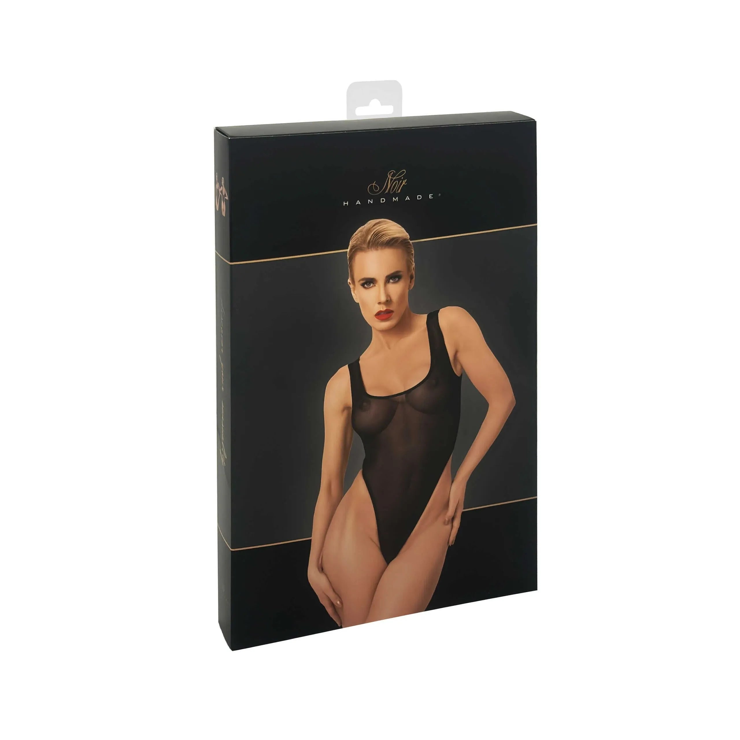 Body tulle transparent noir taille haute, élégant et sexy, mettant en valeur la silhouette féminine.