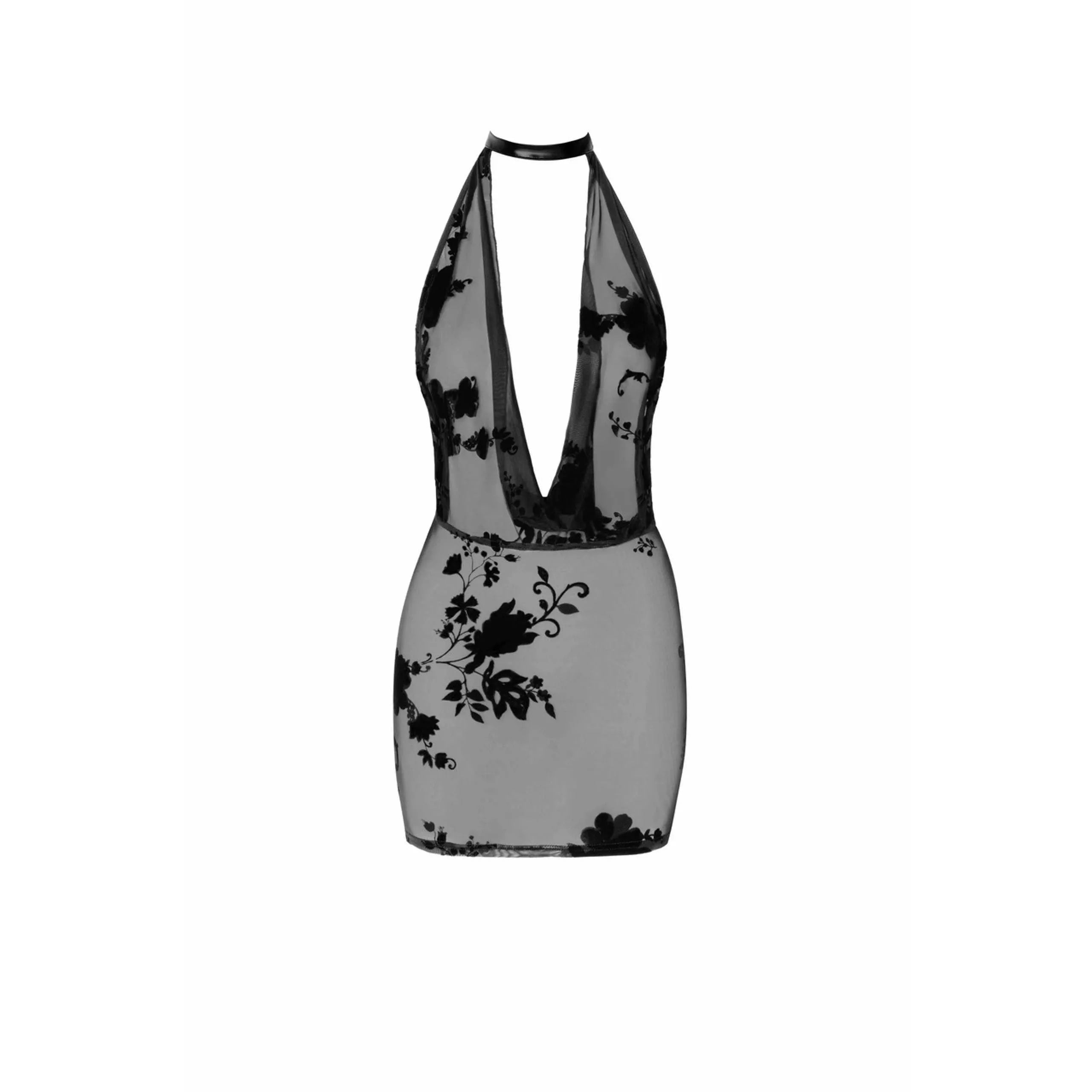 Mini robe maille florale velours dos nu perles chic soirée événement