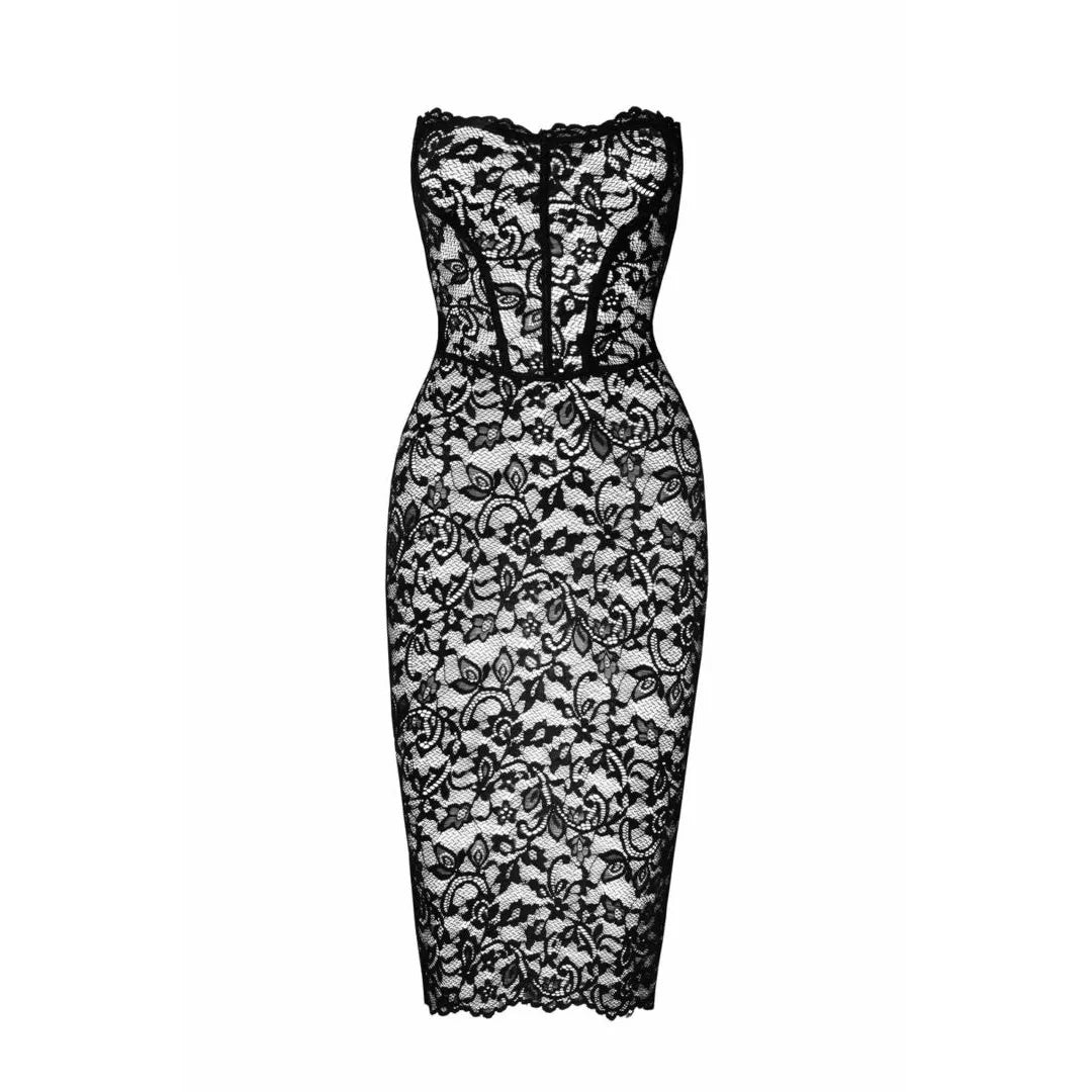 F301 Catalyst Robe midi dentelle florale dos lacé ajusté élégante sophistiquée
