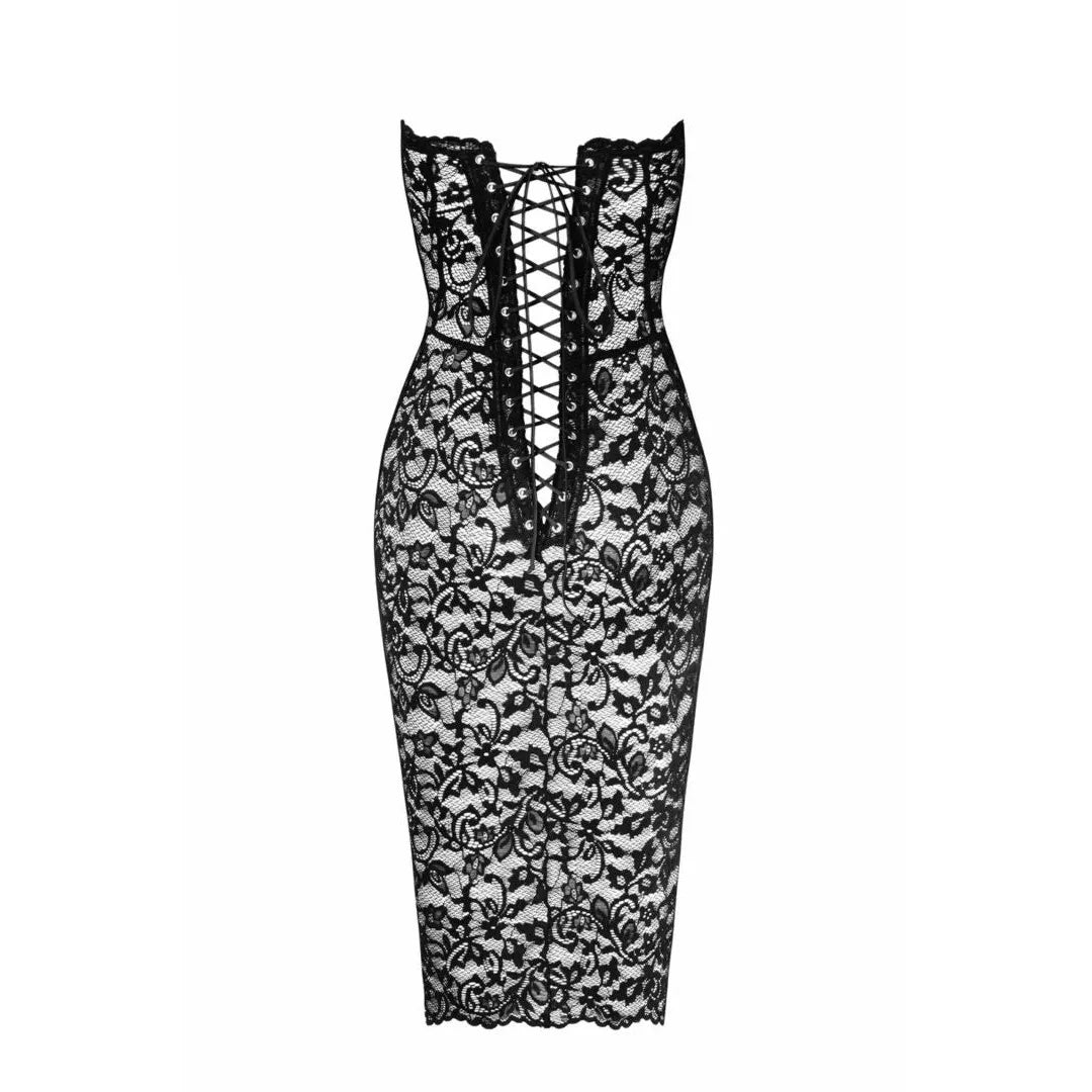F301 Catalyst Robe midi dentelle florale dos lacé ajusté élégante sophistiquée