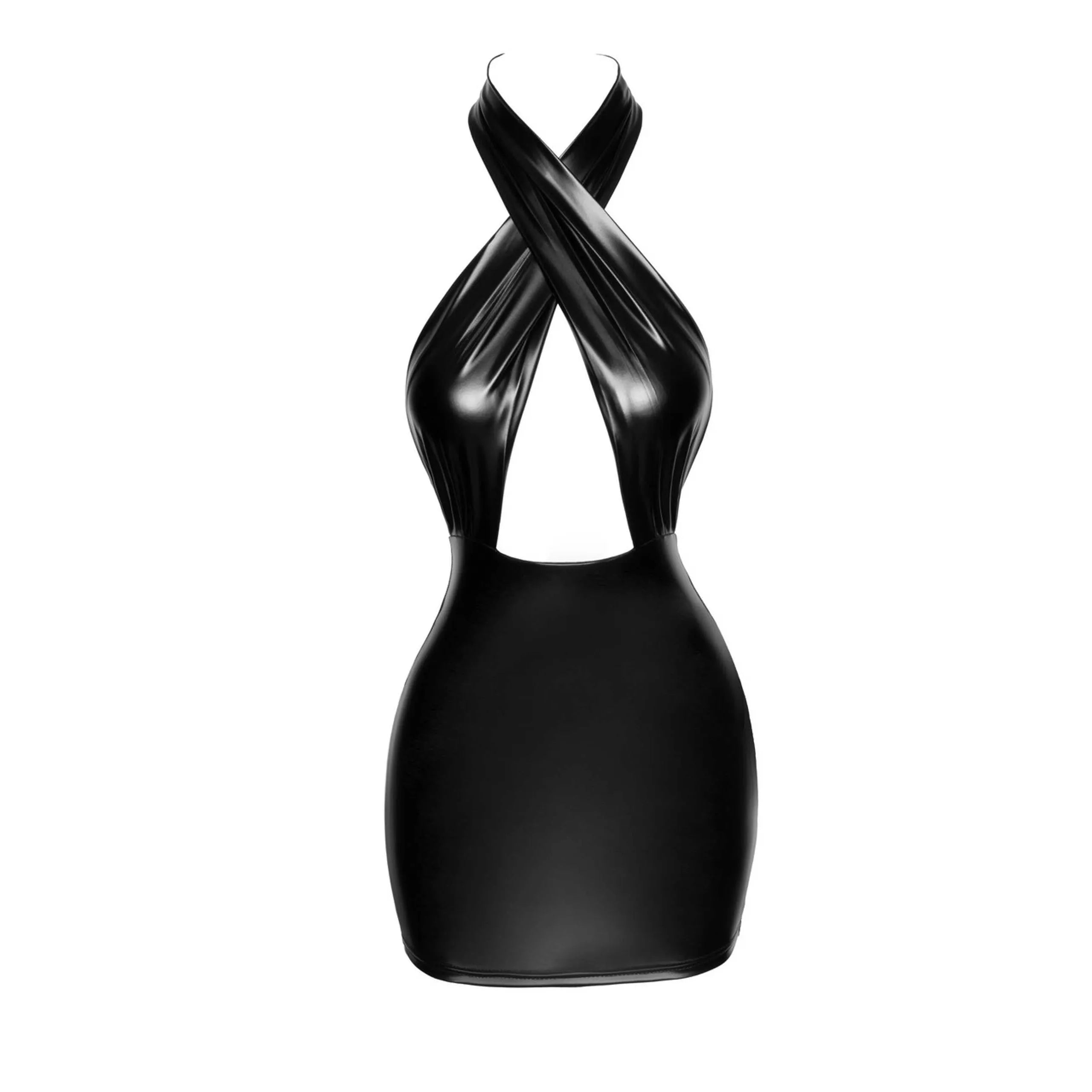 Mini robe dos nu encolure enveloppante Powerwetlook élastique style sexy