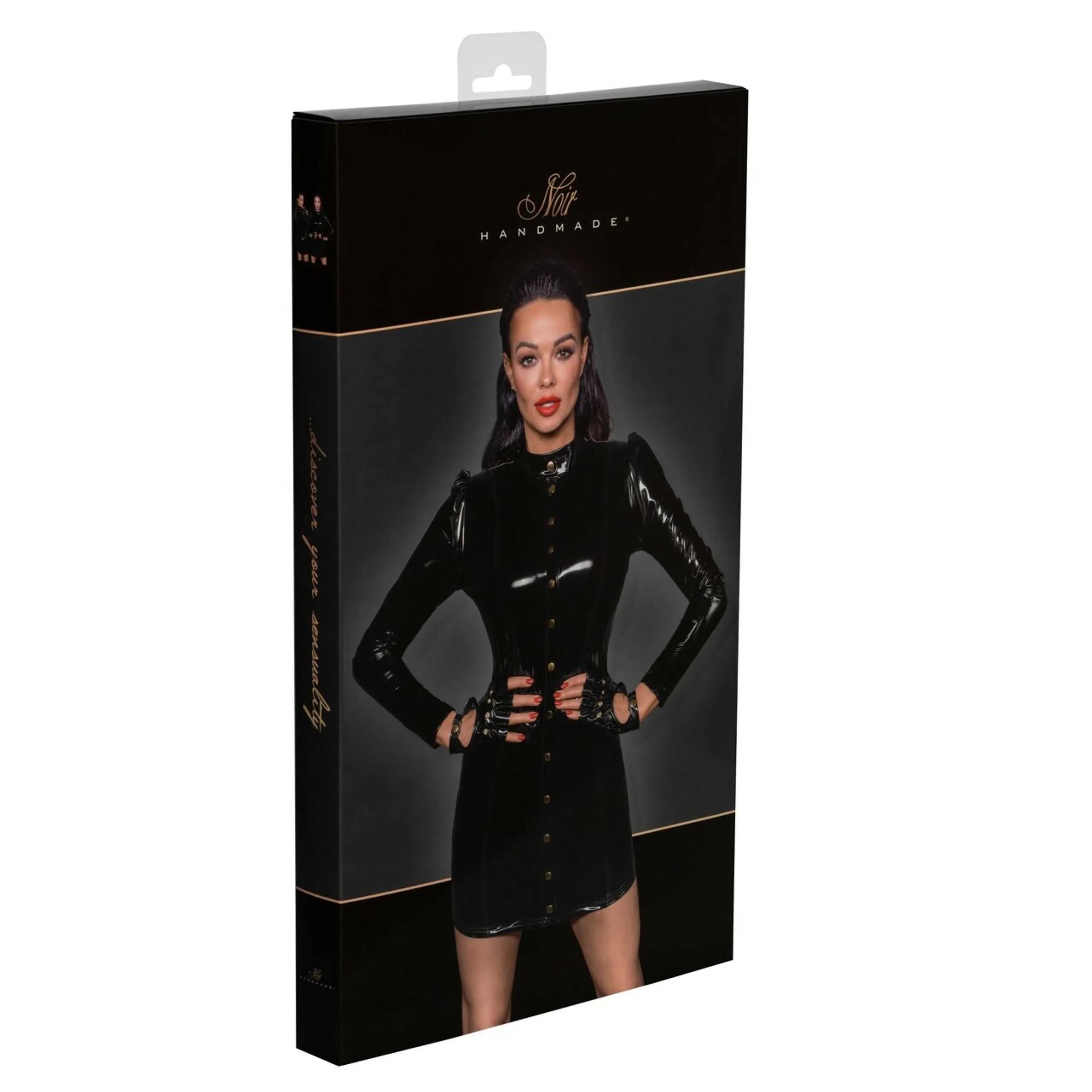 Mini robe courte PVC épaules bouffantes fermoirs dorés tendance fêtes