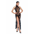 Robe longue tulle transparent broderies florales dos nu soirée chic