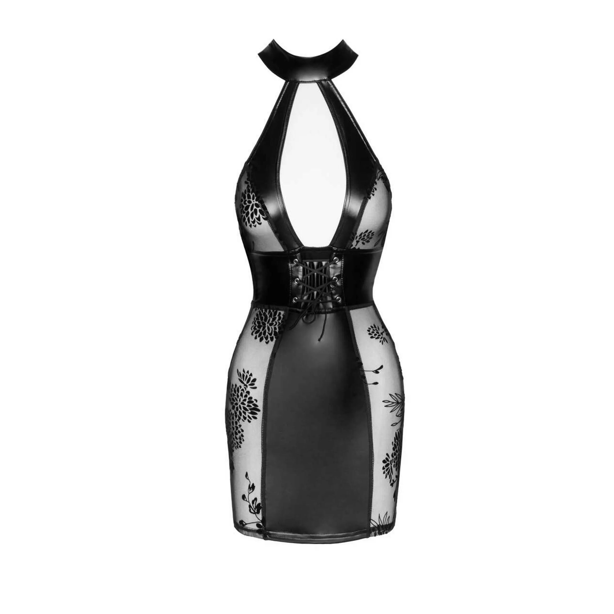 Robe courte tulle broderie floquée Powerwetlook dos nu laçage corset