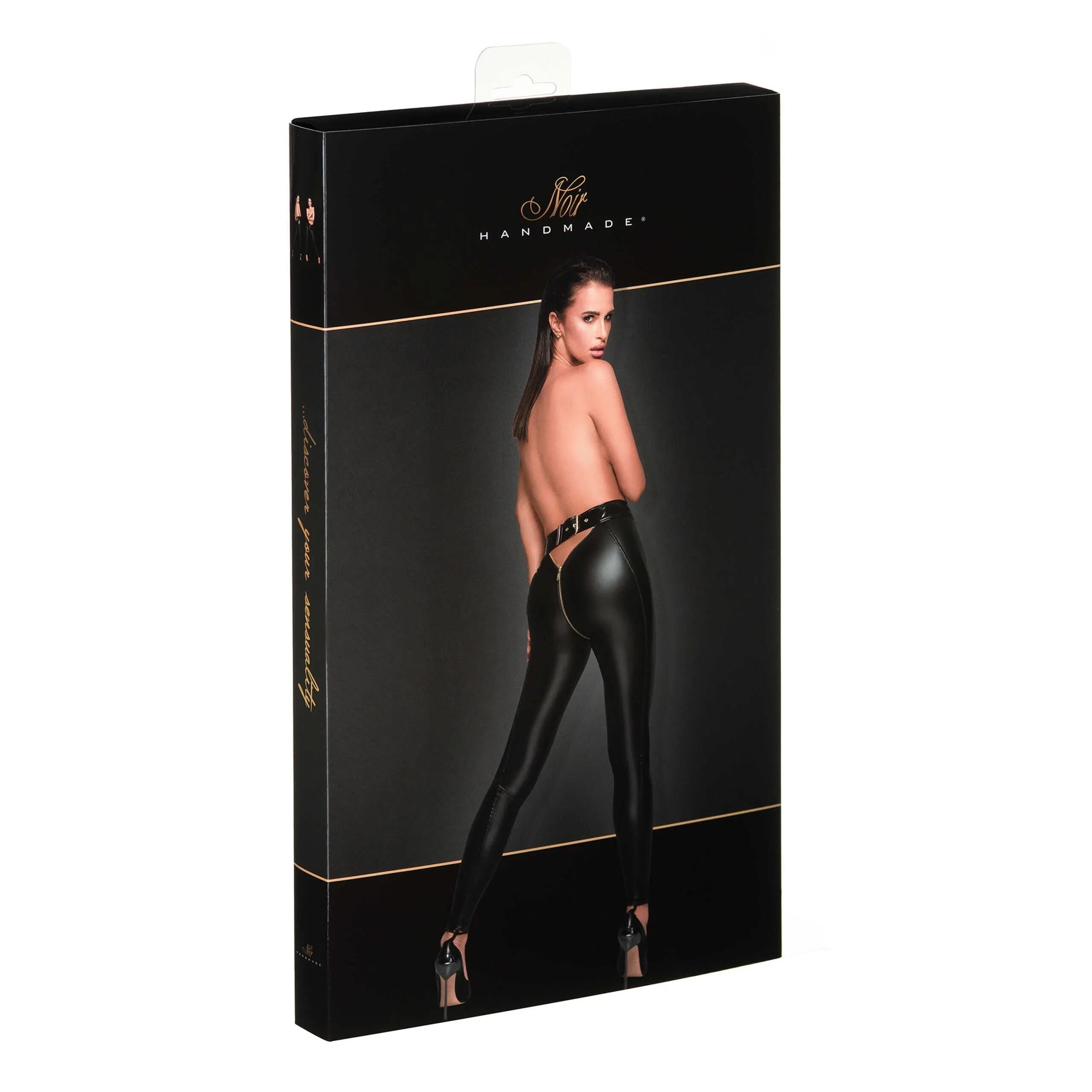 Legging wetlook élastique PVC fermeture éclair intégrale ceinture réglable érotique