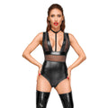 Body powerwetlook élastique avec bretelles larges et empiècements tulle transparent