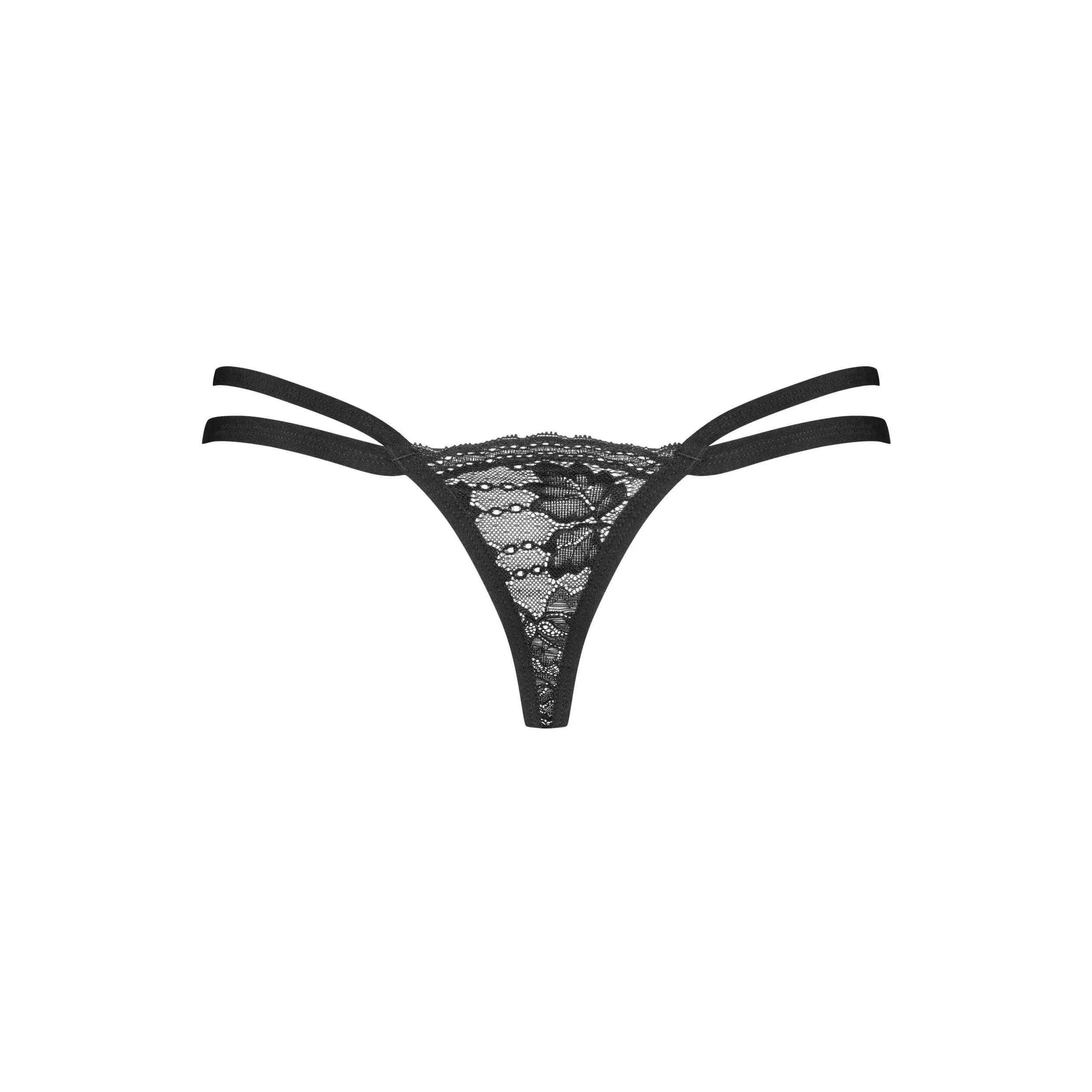 Nutris string dentelle noir pendentif métal luxe sans nickel