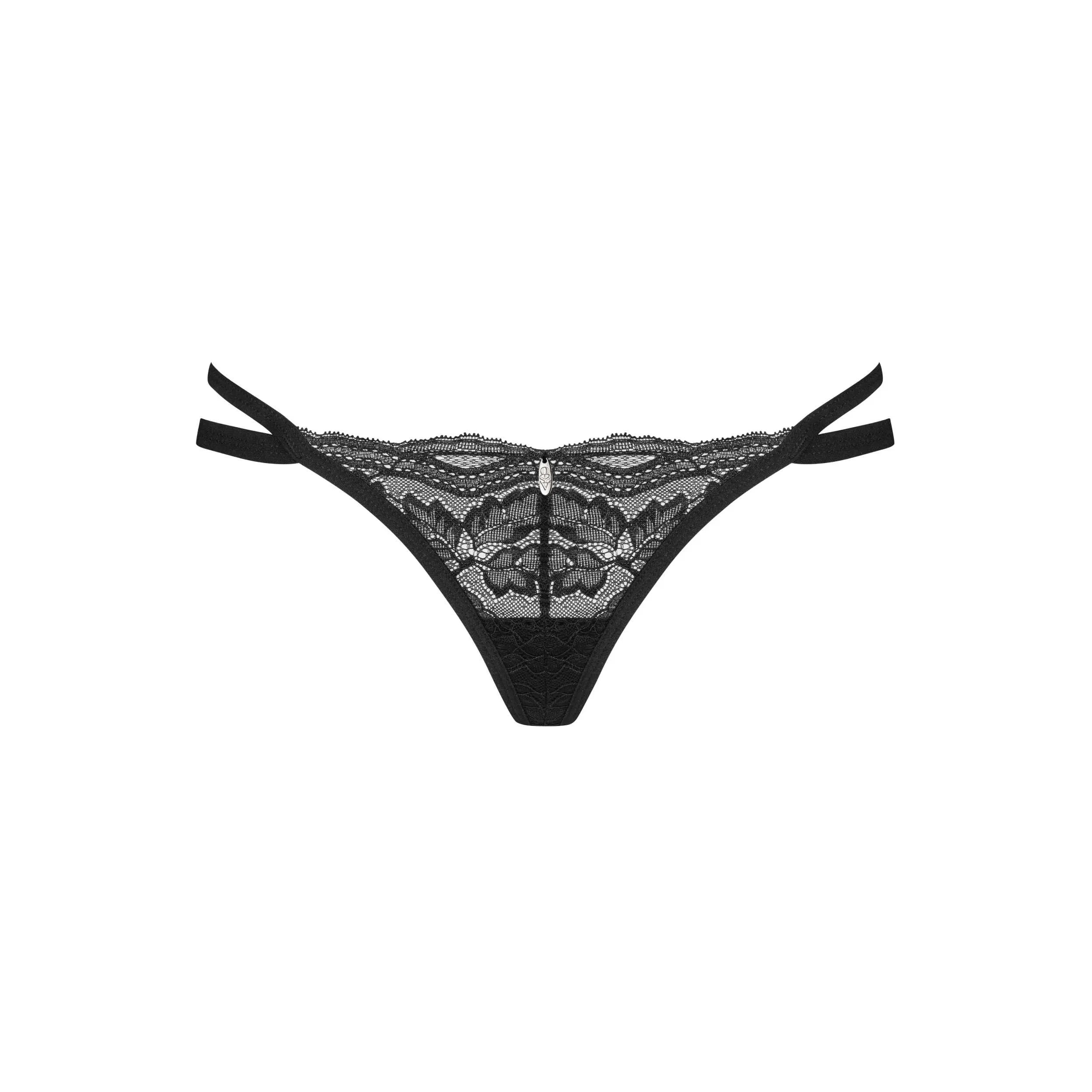 Nutris string dentelle noir pendentif métal luxe sans nickel
