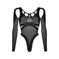 Body noir sexy manches longues motifs géométriques fête soirée