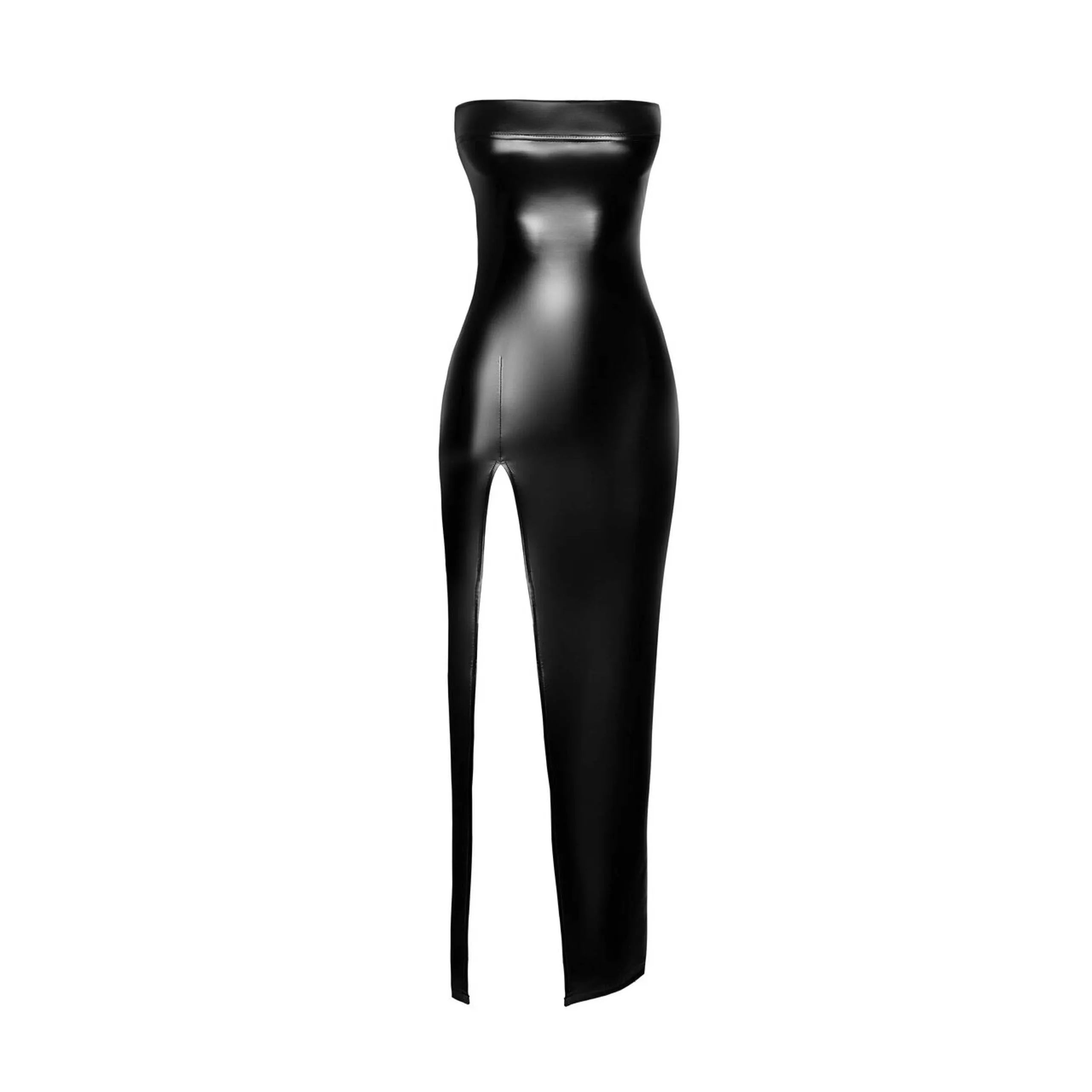 Robe longue bustier stretch wetlook élégante soirée fente cuisse