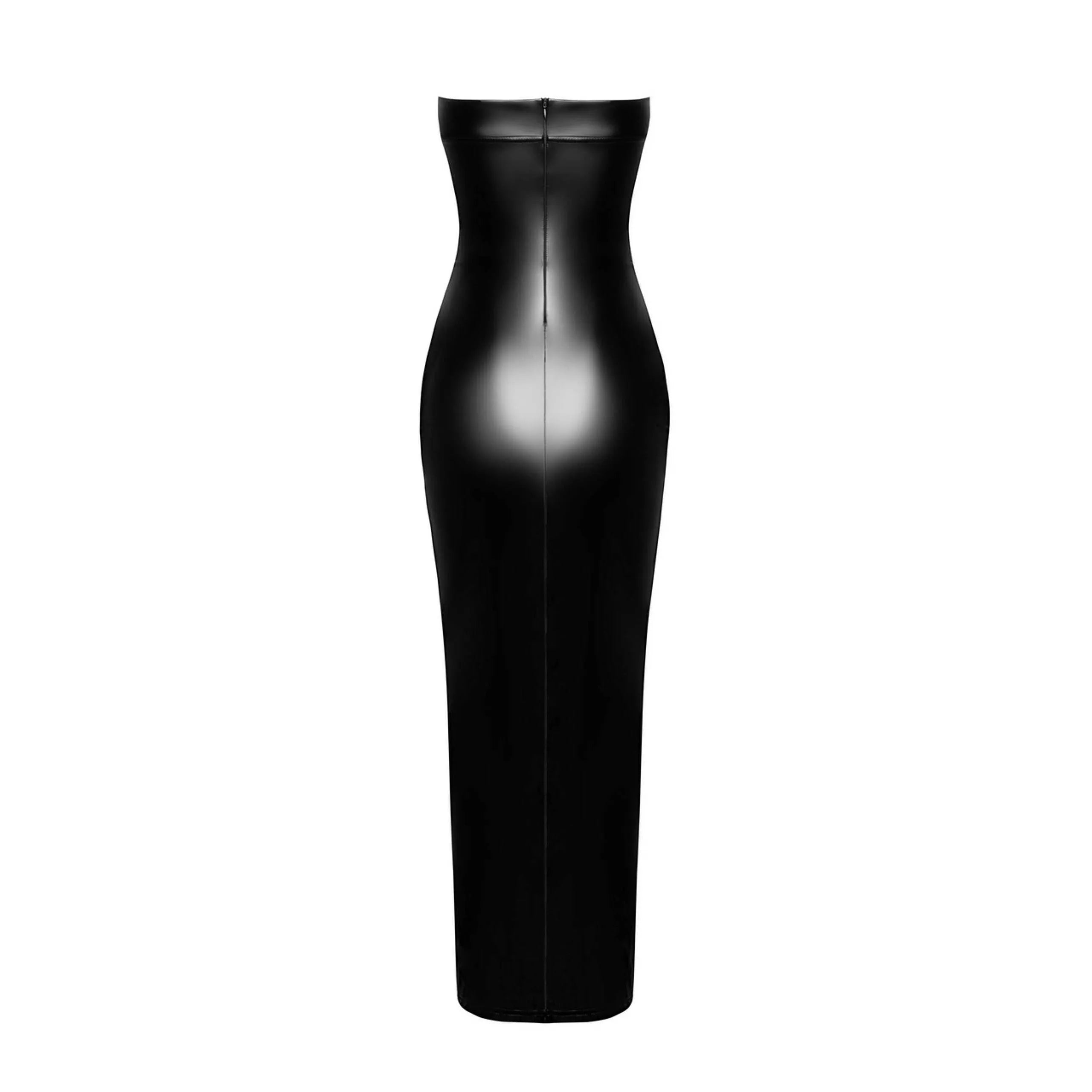 Robe longue bustier stretch wetlook élégante soirée fente cuisse