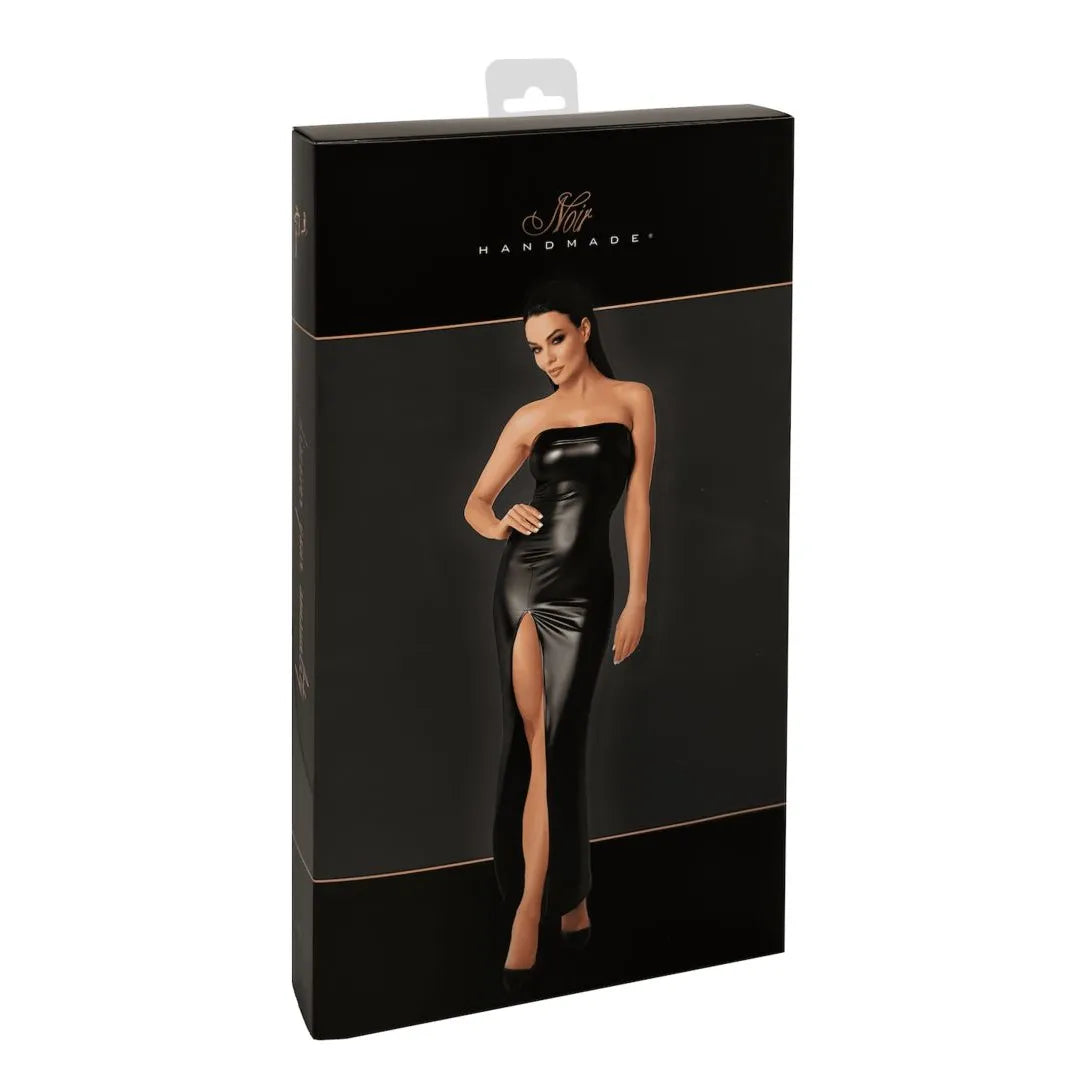 Robe longue bustier stretch wetlook élégante soirée fente cuisse