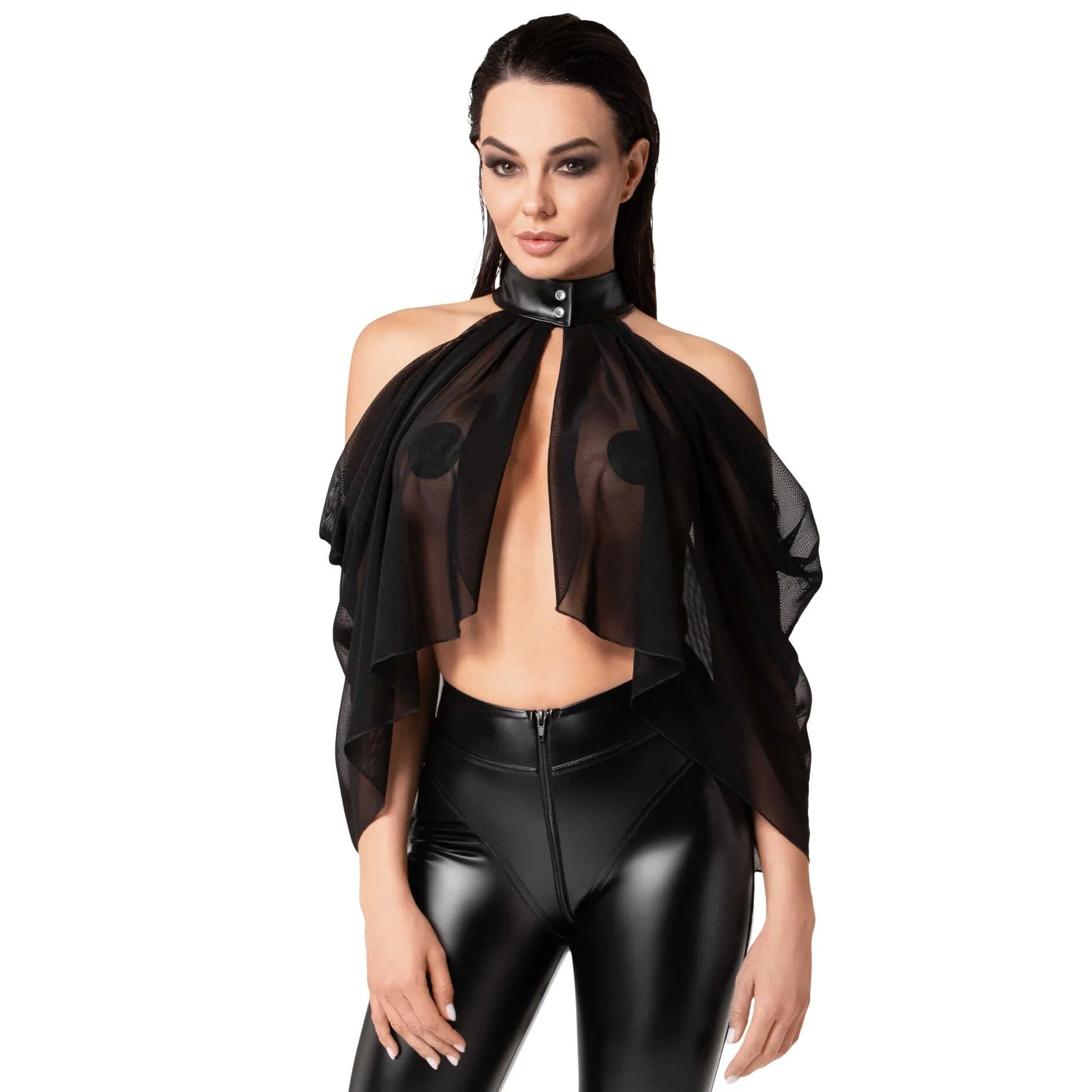 F349 Bolero Opium top transparent maille élastique élégant polyvalent soirée mode