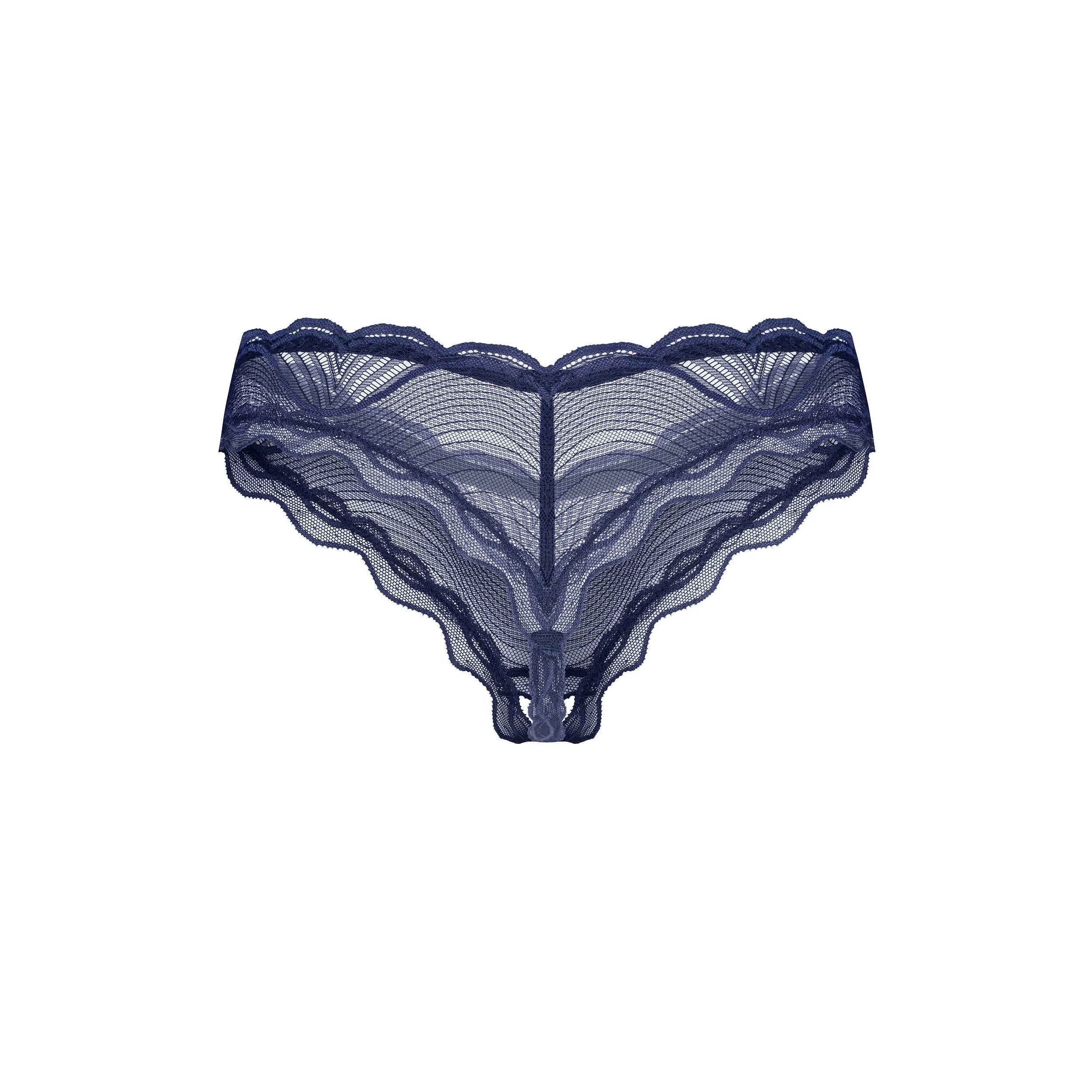 String ouvert bleu marine motifs complexes confort luxe