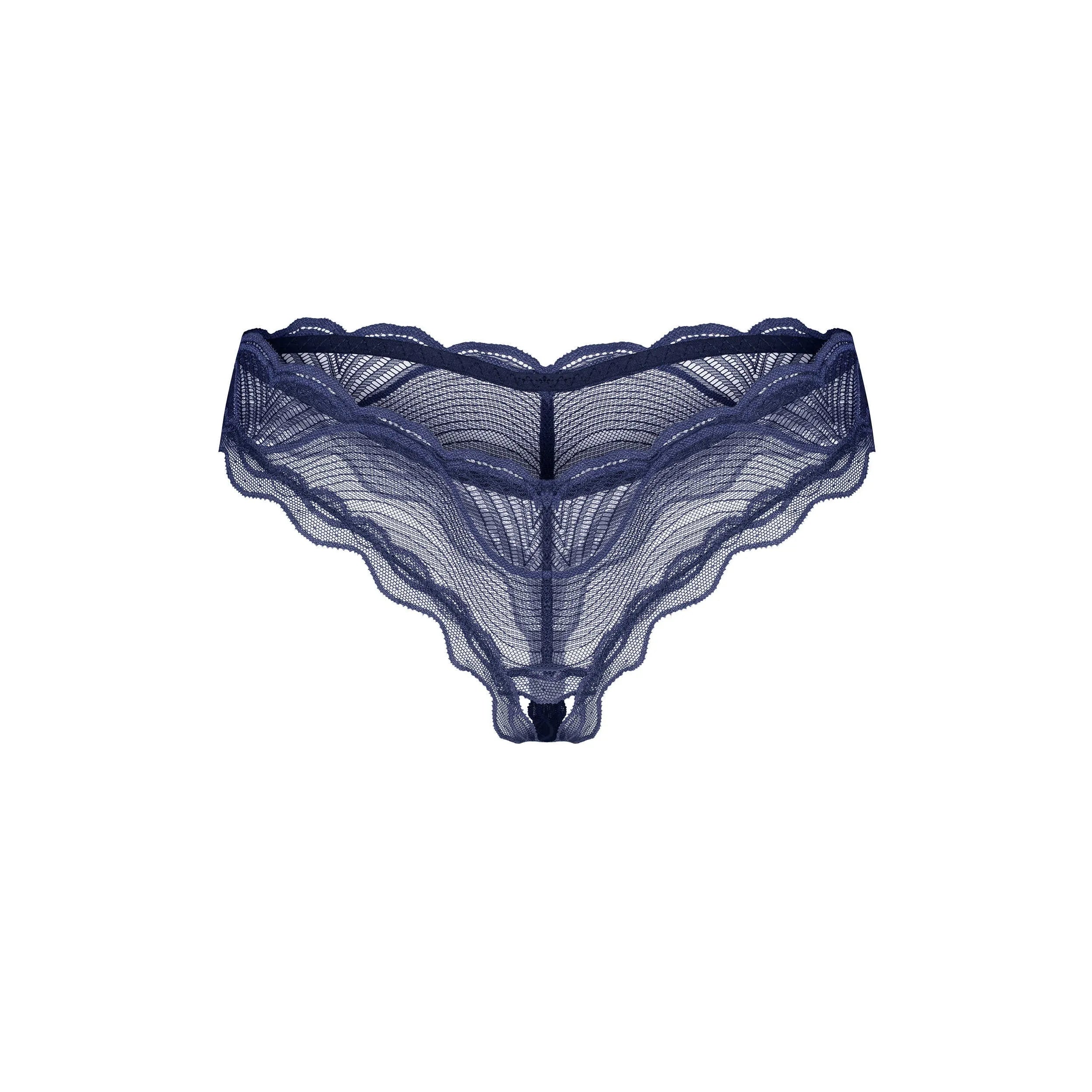 String ouvert bleu marine motifs complexes confort luxe
