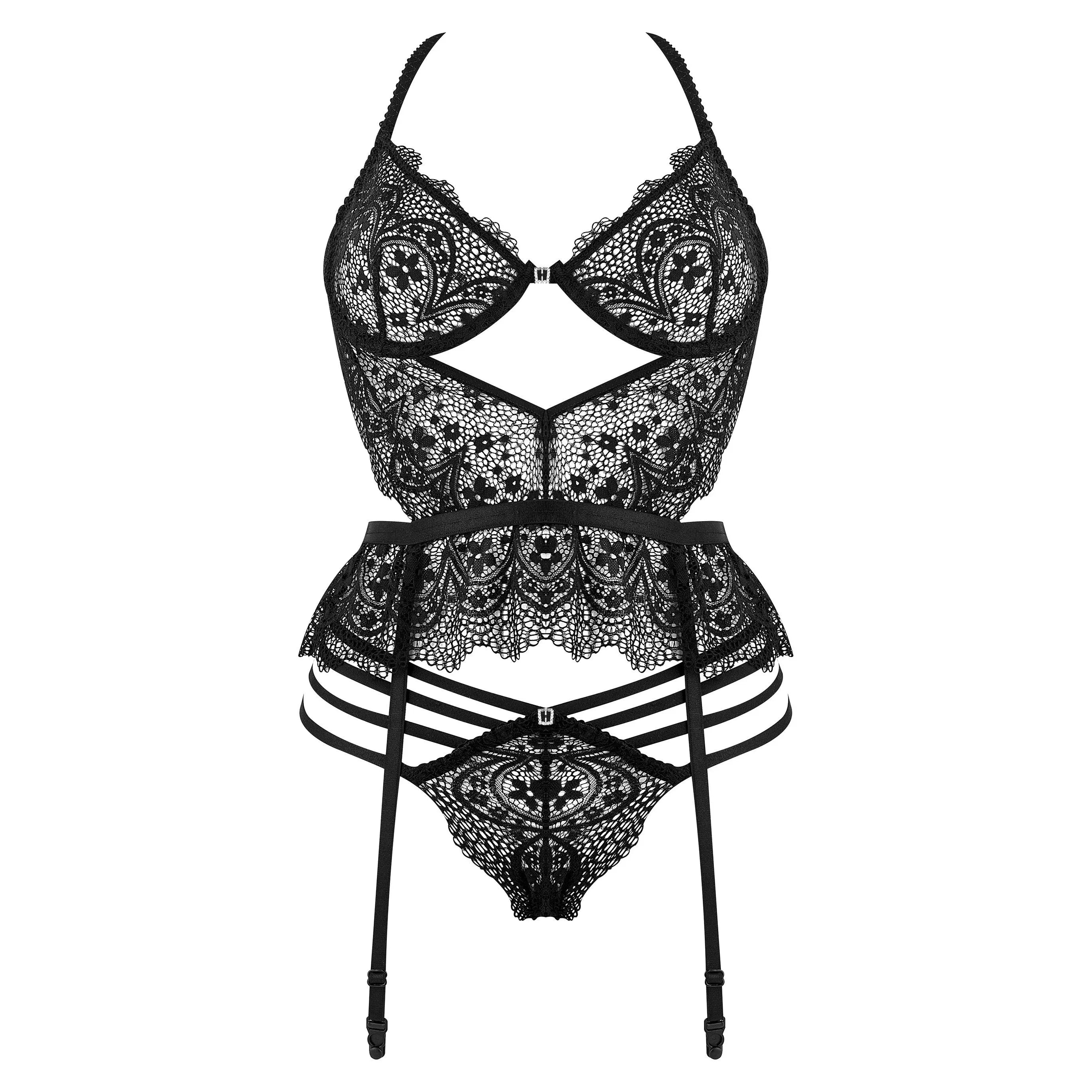 Ensemble lingerie dentelle noire sensuelle détails complexes cadeau femme