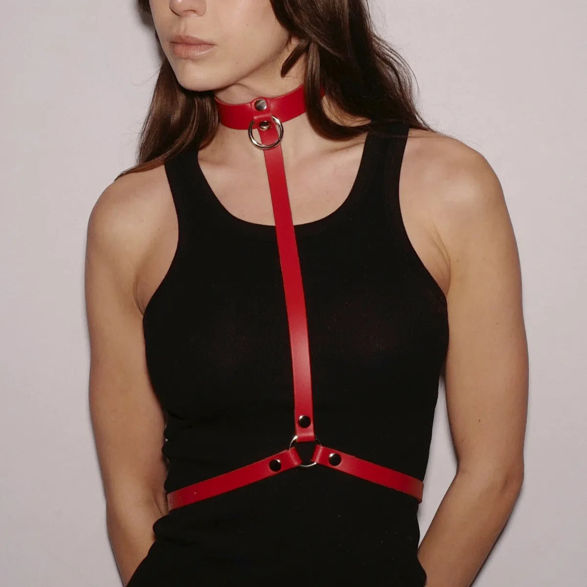 Harnais de poitrine en cuir Rouge