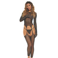 Bodystocking résille noire ouvert entrejambe strass manches REN7110-BLK
