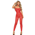 Bodystocking rouge fantaisie sans couture chainettes réglables nylon spandex