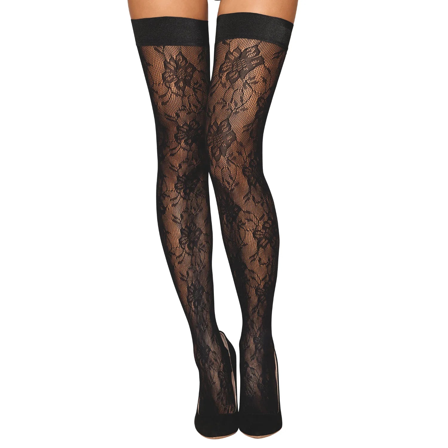 Bas autofixant noir fantaisie jarretière élastique silicone nylon spandex