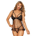 Babydoll noir strass bretelles réglables nylon spandex string inclus