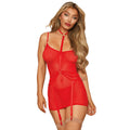 Ensemble nuisette ouverte rouge harnais porte jarretelles réglables string