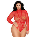 Bodystring résille rouge grande taille manches longues harnais nylon spandex