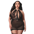 Nuisette grande taille noire transparente porte jarretelles fouet amovible
