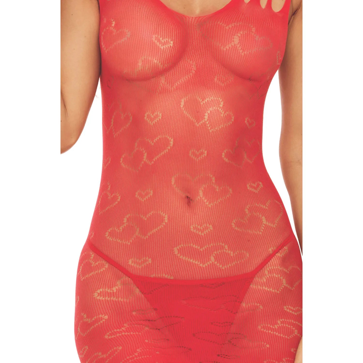 Robe résille rouge coeur fantaisie nylon spandex sans string
