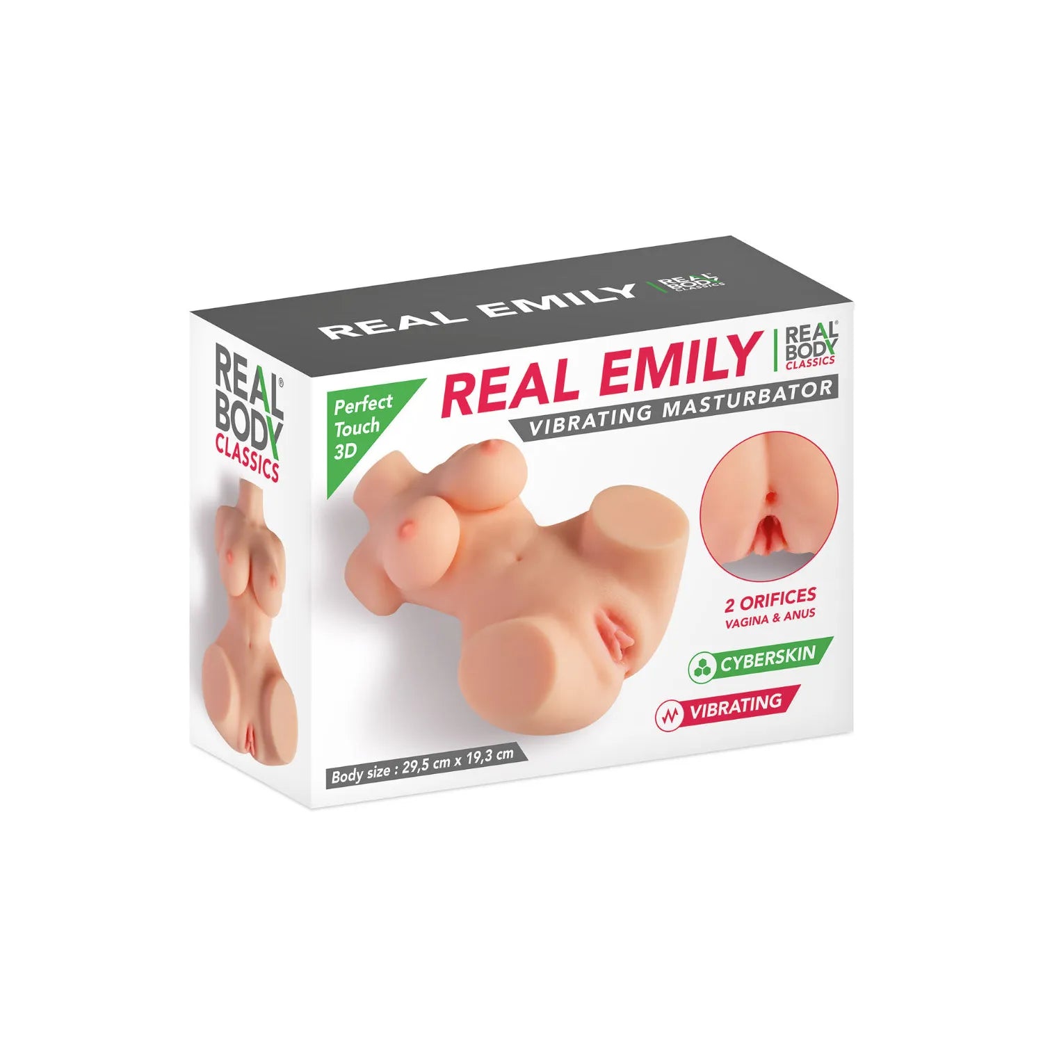 Masturbateur buste réaliste Real Emily œuf vibrant TPE vagin anus 29,5 cm