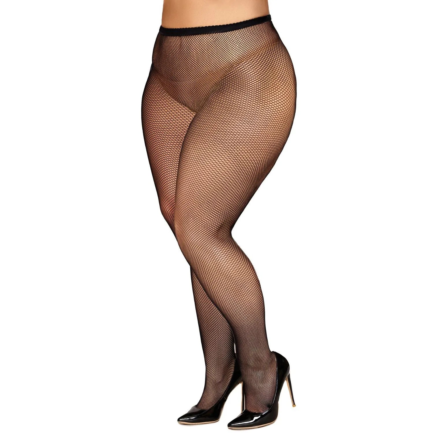 Collant résille grande taille fine maille noir nylon spandex confortable élégant